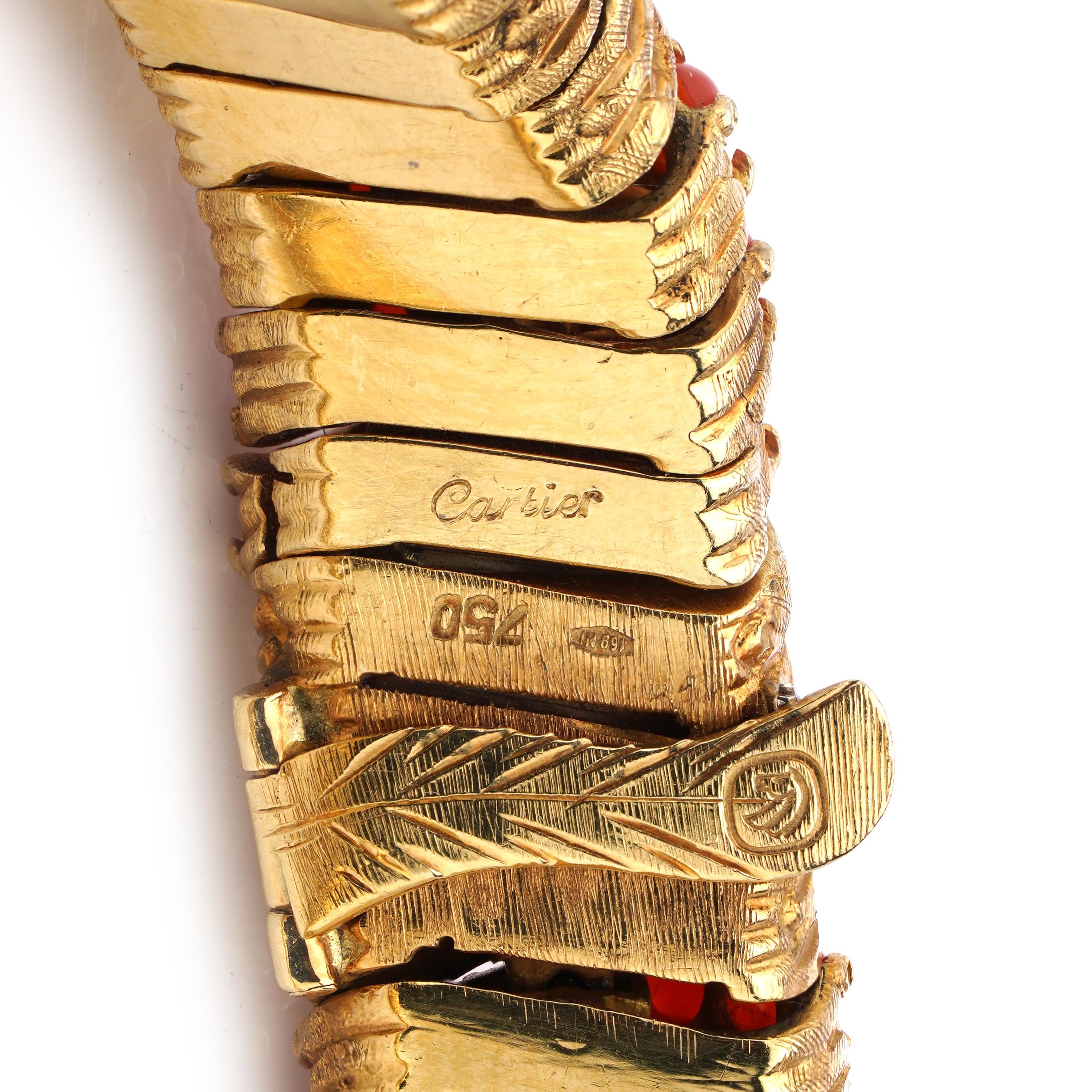 Cartier Vintage 18kt. Bracelet en or jaune et pierres rouges Signori et Bondioli en vente 1