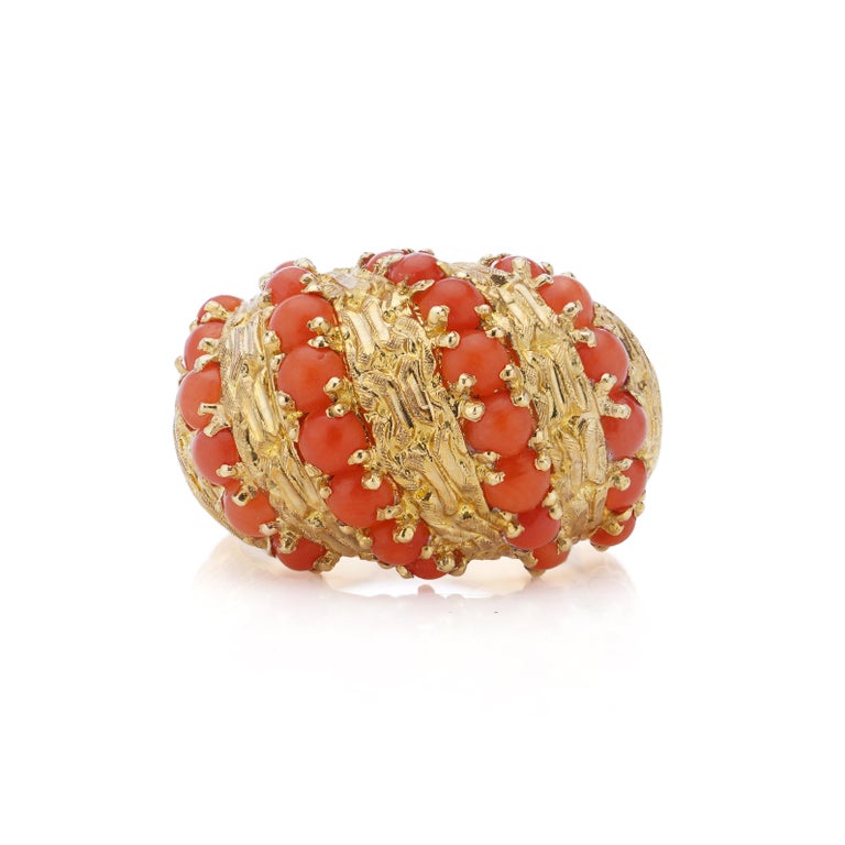 Cabochon Cartier Vintage 18kt. Yellow Gold and Coral Signori and Bondioli Ring