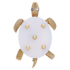 Cartier vintage 18kt. yellow gold and white chalcedony turtle brooch