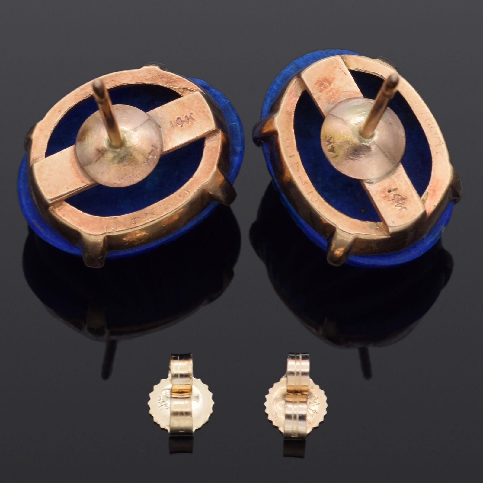 Women's Cartier Vintage 1950s/1960s Lapis Yellow Gold Carved Oval Cabochon Earrings For Sale