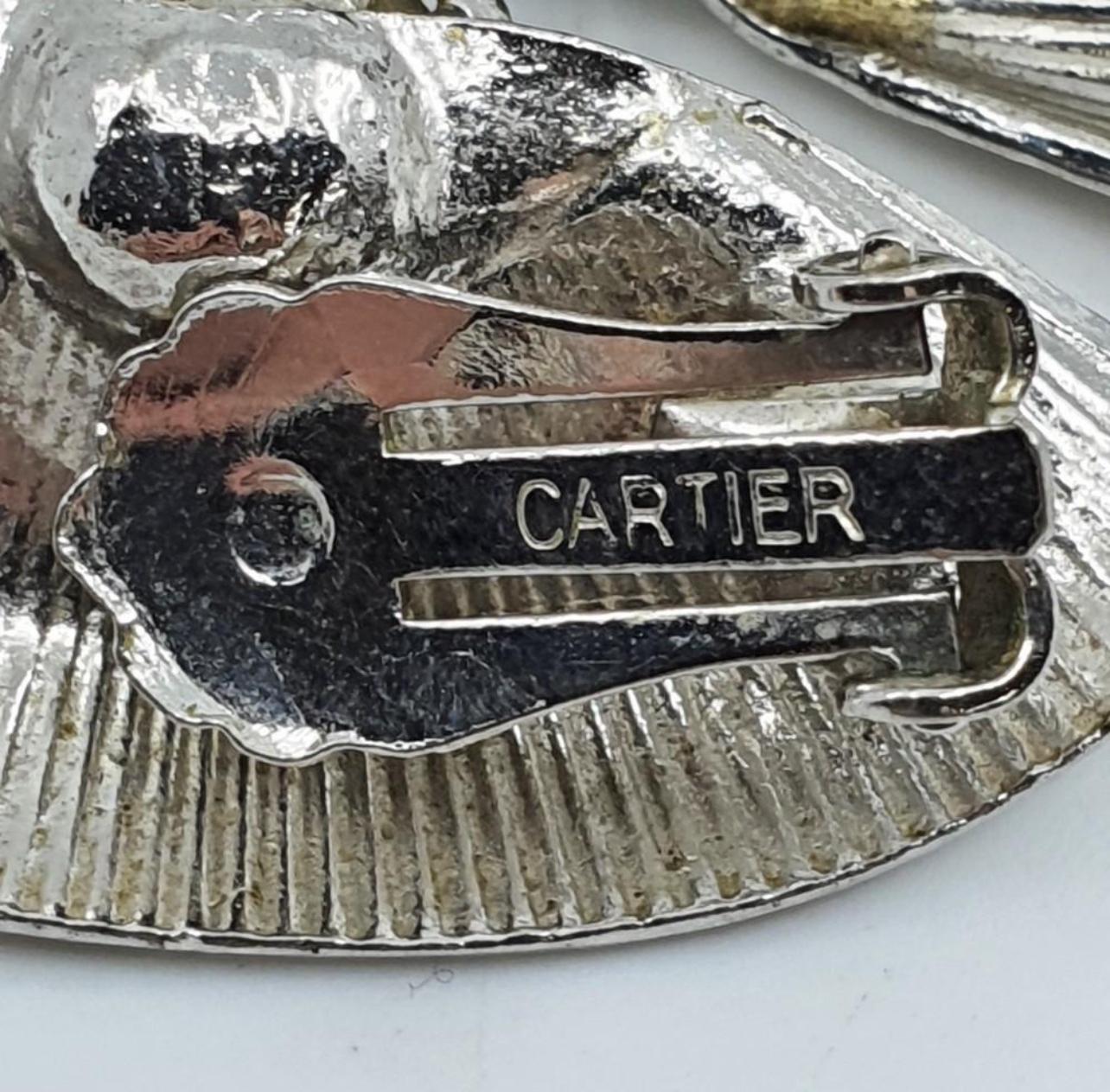 Cartier Vintage 1970 Silver Clip Earrings Black Stone 1.80 by 0.80 Inch Size en vente 3