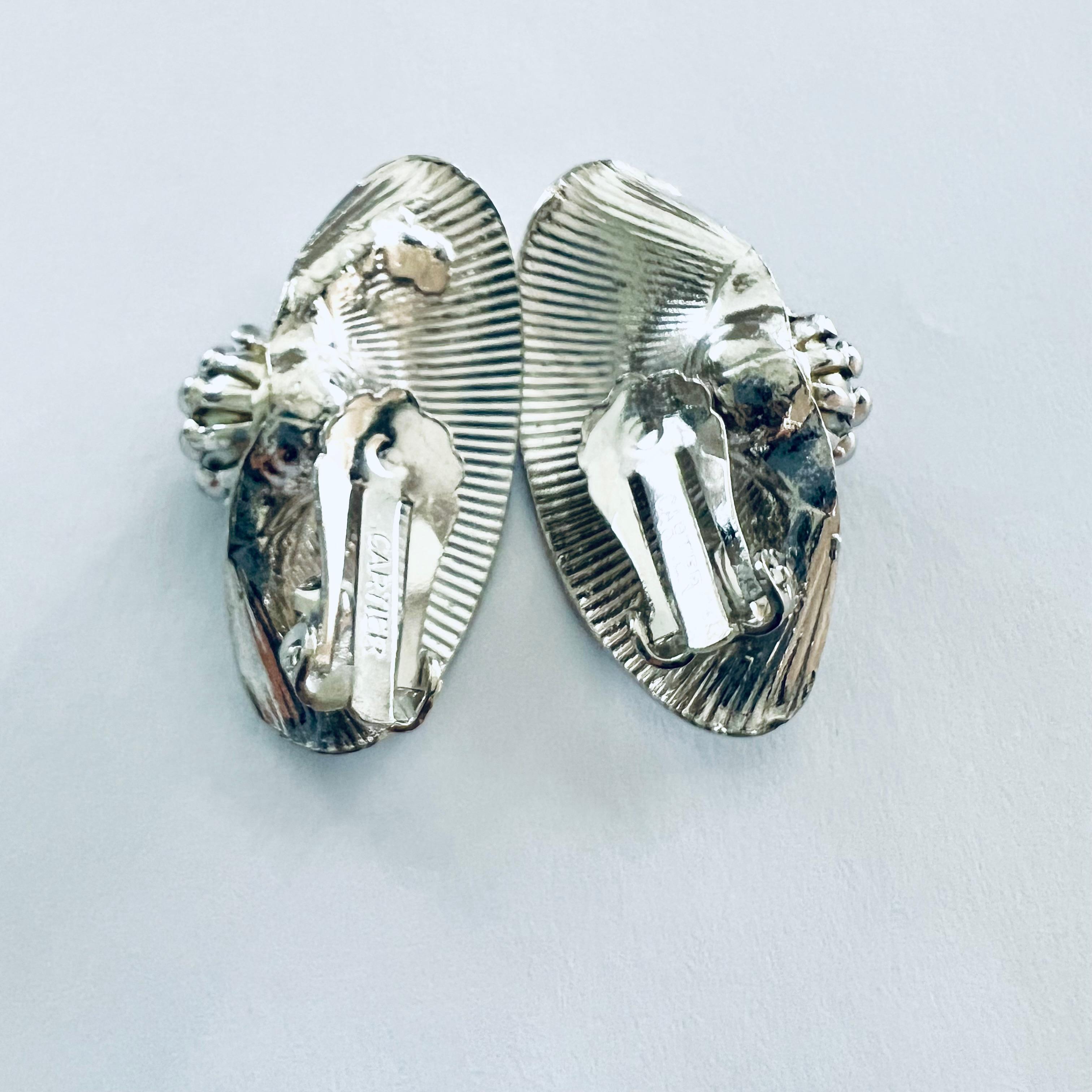 Cartier Vintage 1970 Silver Clip Earrings Black Stone 1.80 by 0.80 Inch Size For Sale 5