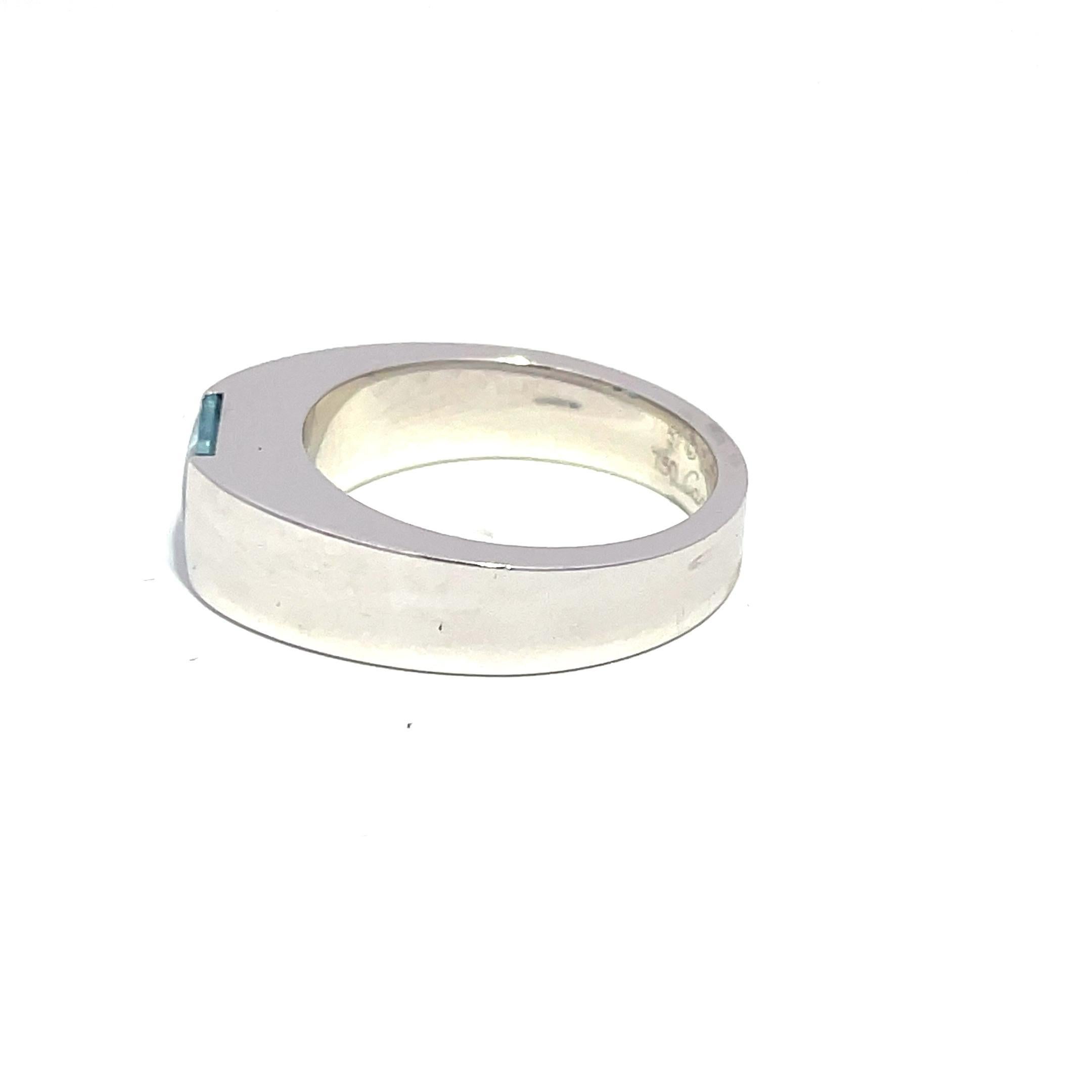 CARTIER Vintage 1990s Kissen Aquamarin Tank Ring (Kissenschliff) im Angebot