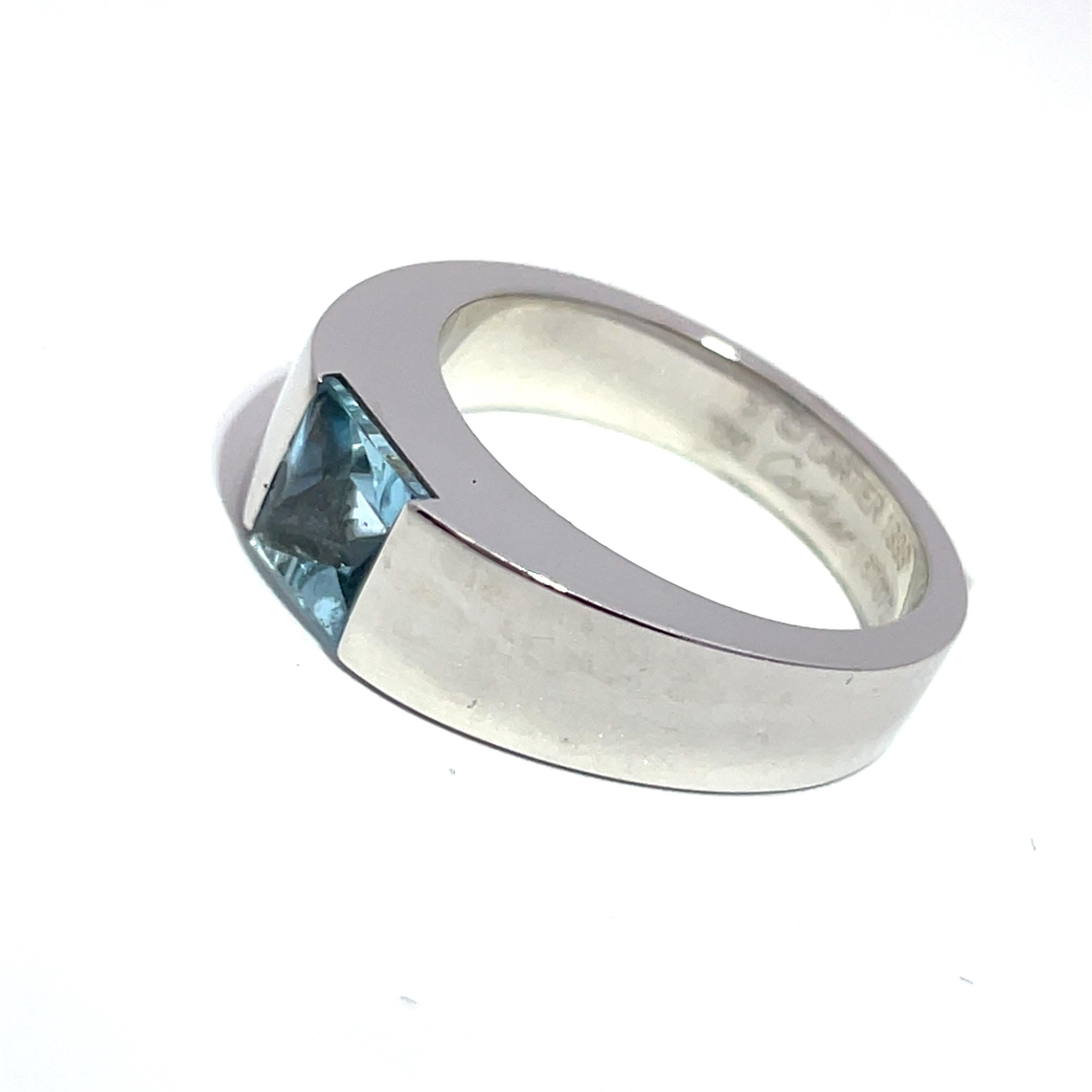 CARTIER Vintage 1990s Kissen Aquamarin Tank Ring im Angebot 1