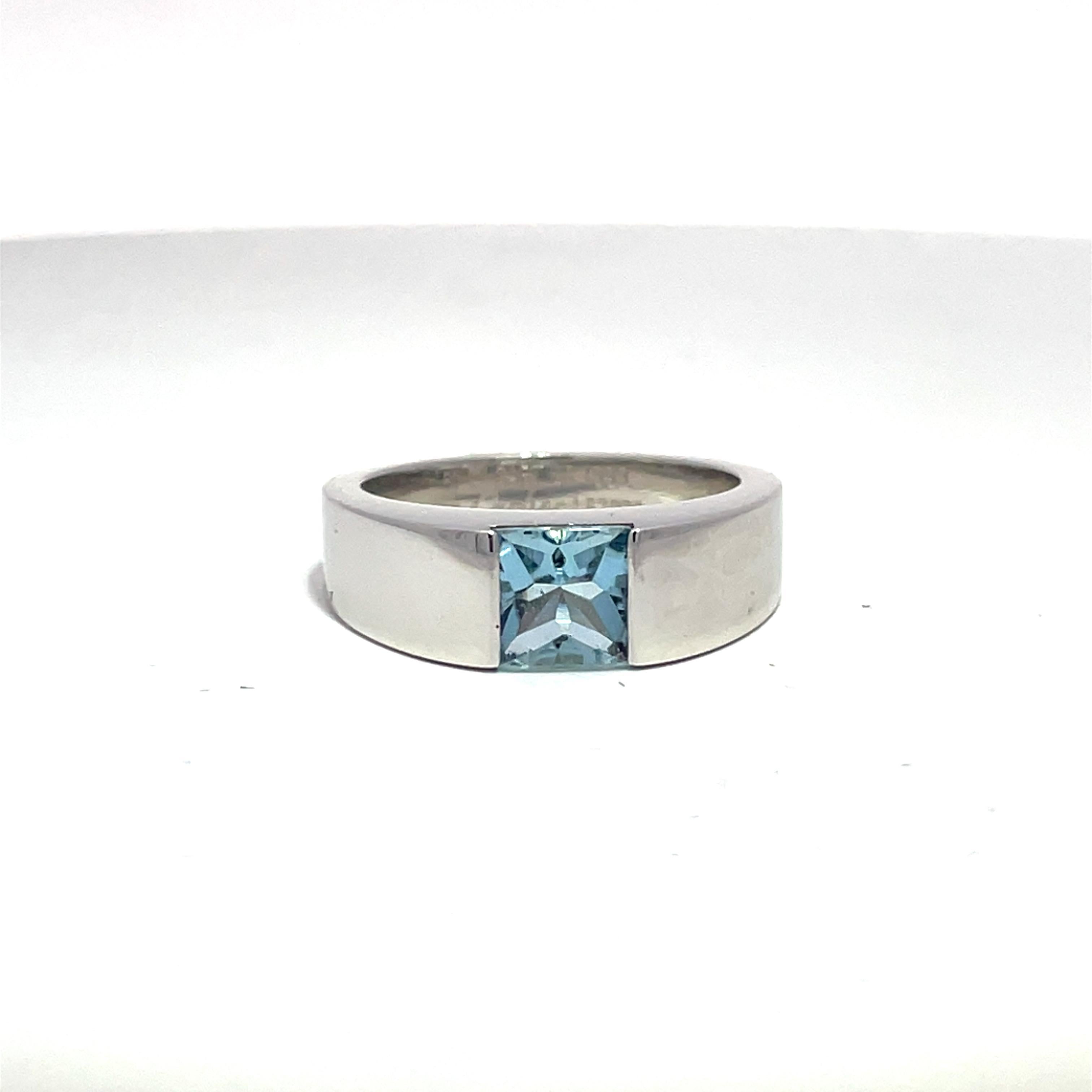 CARTIER Vintage 1990s Kissen Aquamarin Tank Ring im Angebot 2