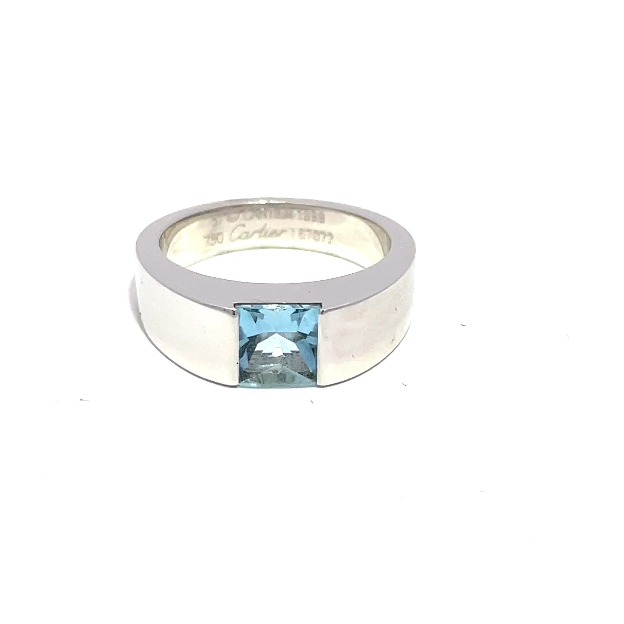 CARTIER Vintage 1990s Kissen Aquamarin Tank Ring im Angebot 3