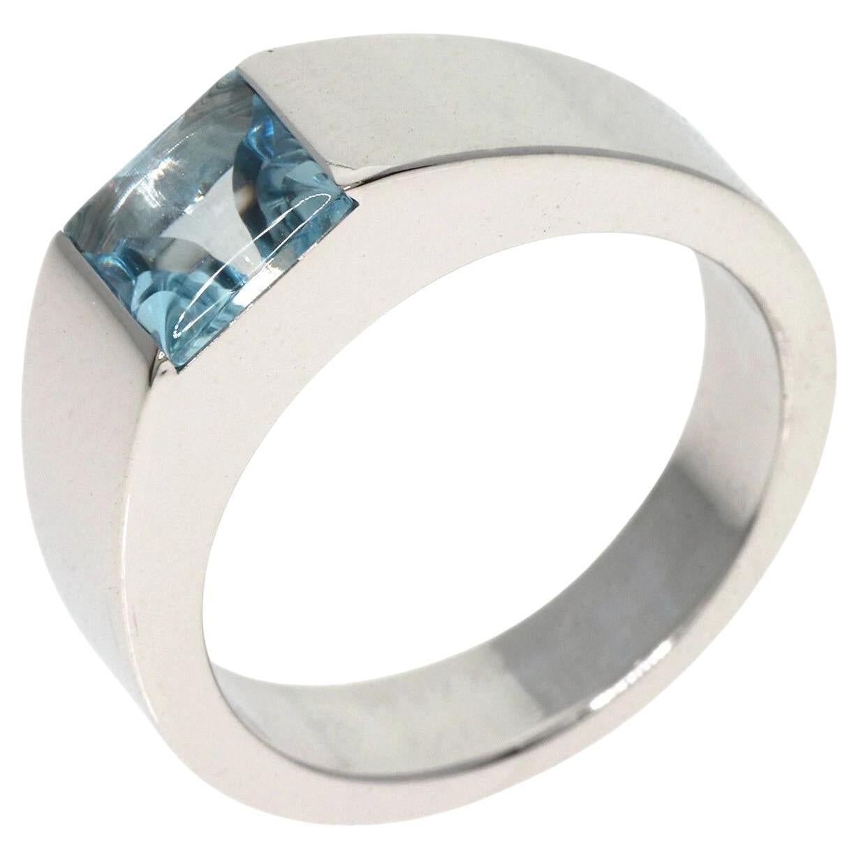 CARTIER Vintage 1990s Kissen Aquamarin Tank Ring im Angebot