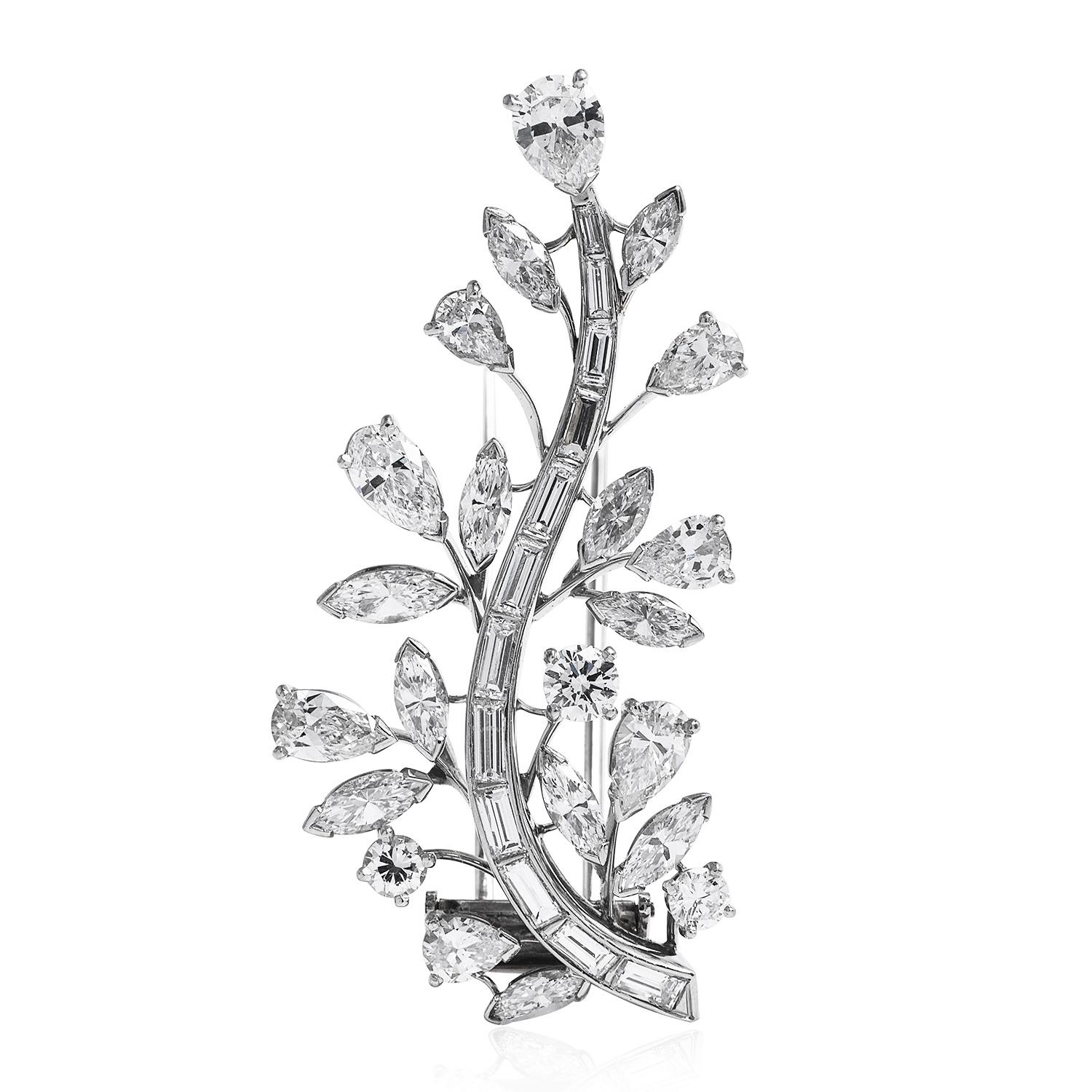 Cartier Vintage 6.50cts Diamante Platino Broche Botánico Elegante
