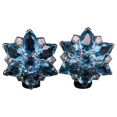 Cartier London Vintage Aquamarine Diamond Floral Platinum Earrings, Circa 1940