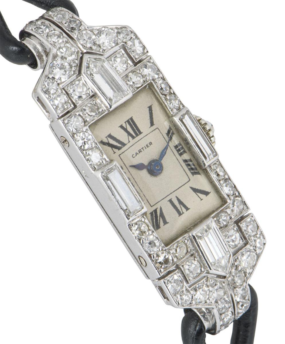 Cartier Vintage Art Deco Cocktailkleid Uhr Platin und Diamant-Set Sehr selten im Zustand „Hervorragend“ in London, GB