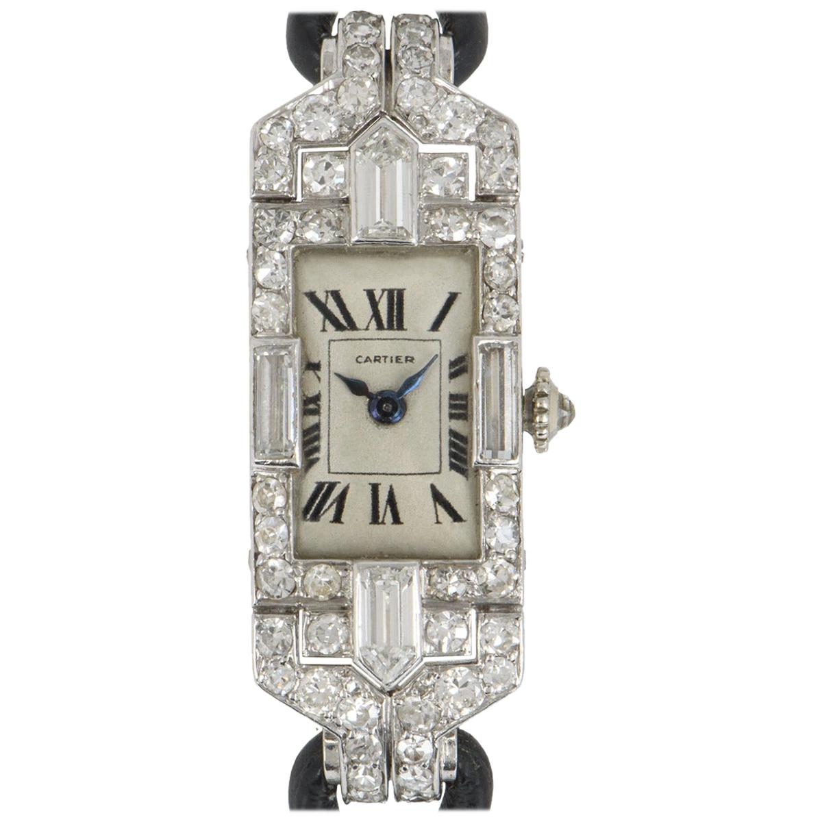 Cartier Vintage Art Deco Cocktail Dress Watch Platinum and Diamond Set Very Rare