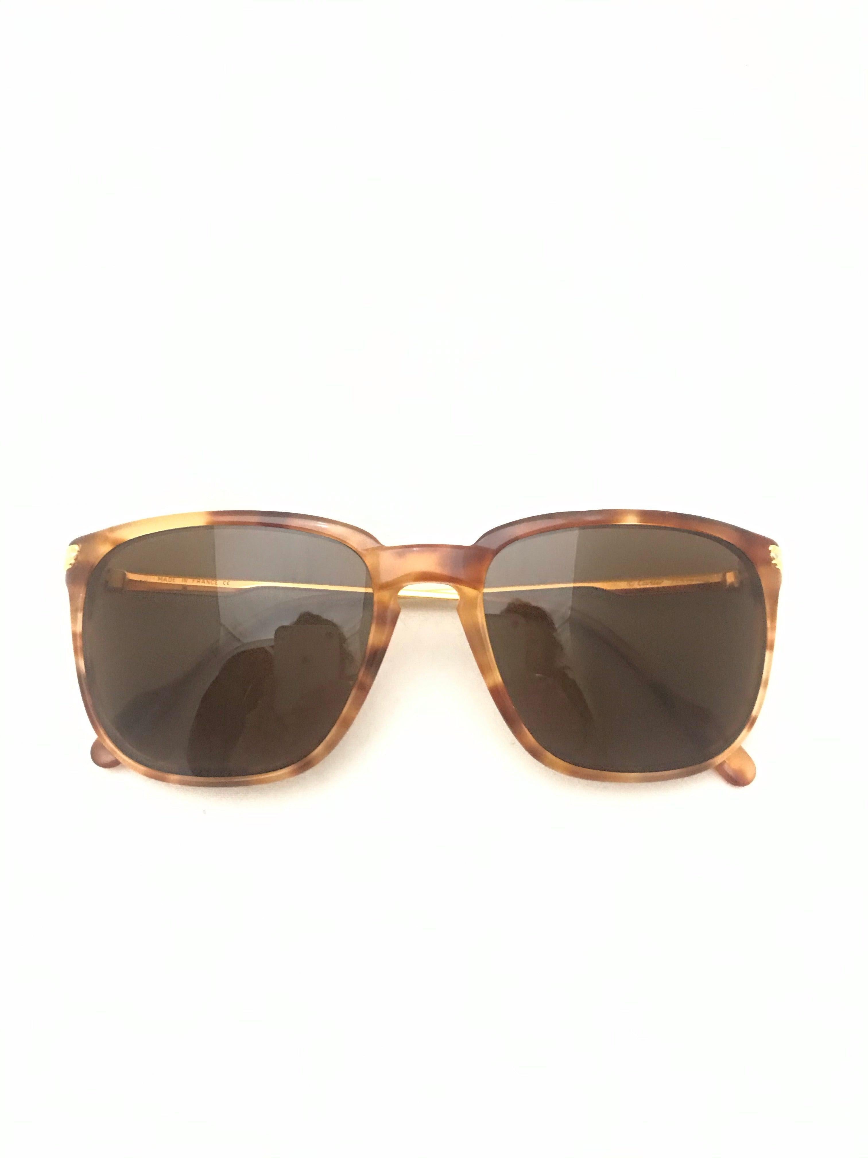 Brown Cartier Vintage Aurore Gold Plated Sunglasses For Sale