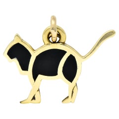 Cartier Vintage Black Enamel 14 Karat Yellow Gold Cat Charm