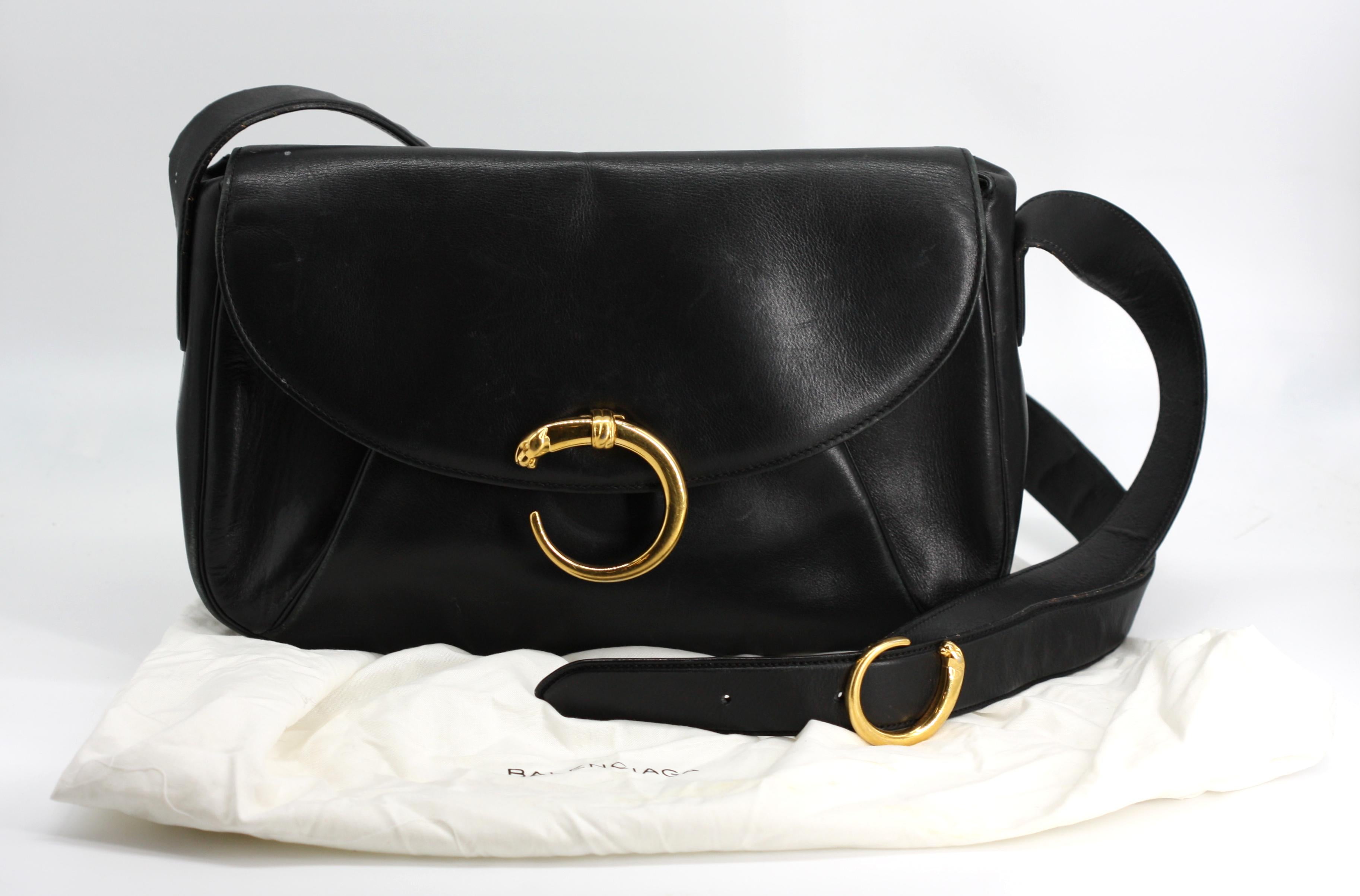 Cartier Vintage Bolso de Piel Negro y Monedero de Piel Azul en Bueno estado para la venta en West Palm Beach, FL