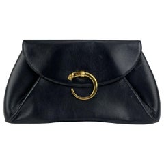 Cartier Vintage Black Leather Panthere Line Clutch Bag Purse