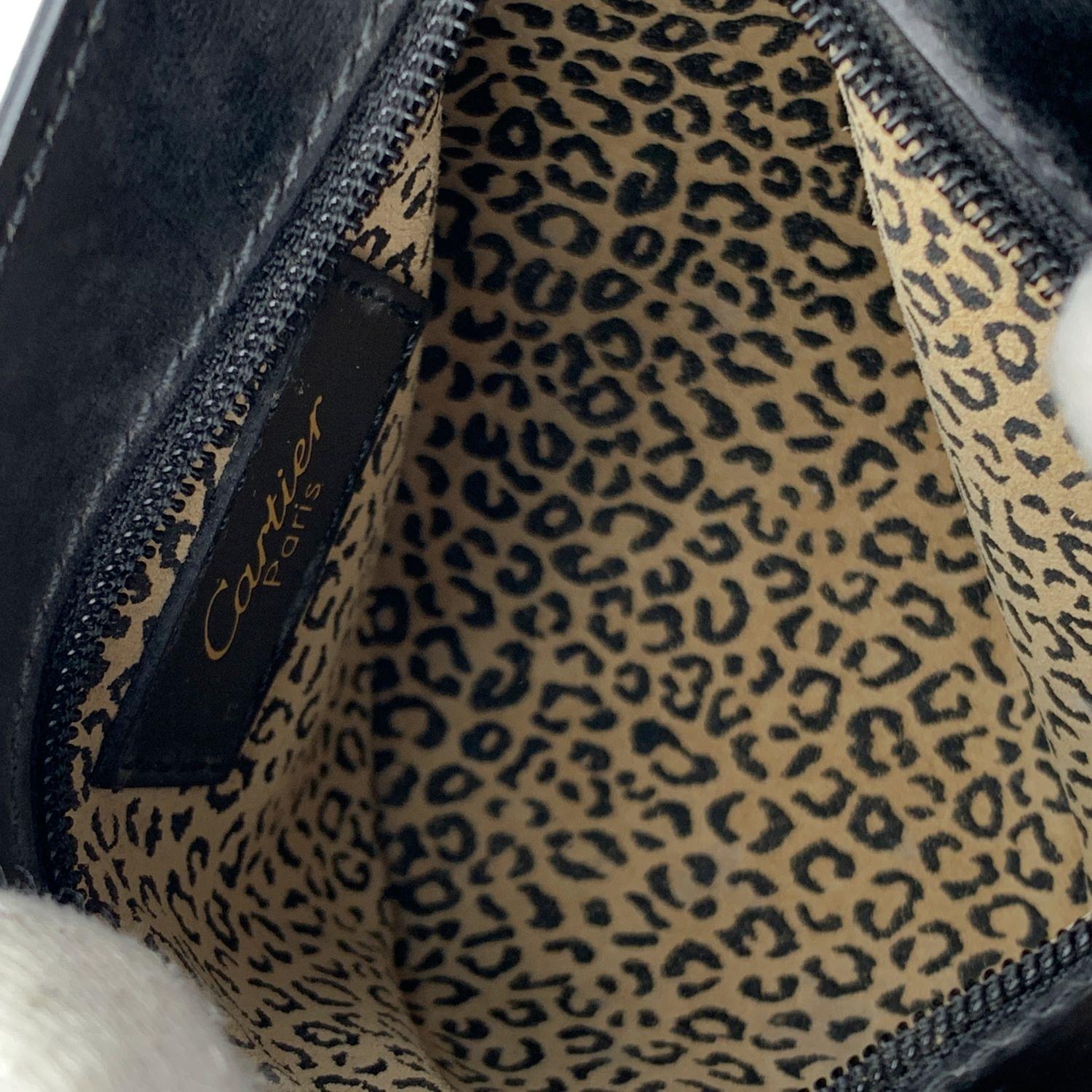 Women's Cartier Vintage Black Leather Panthere Line Pouch Bag Purse