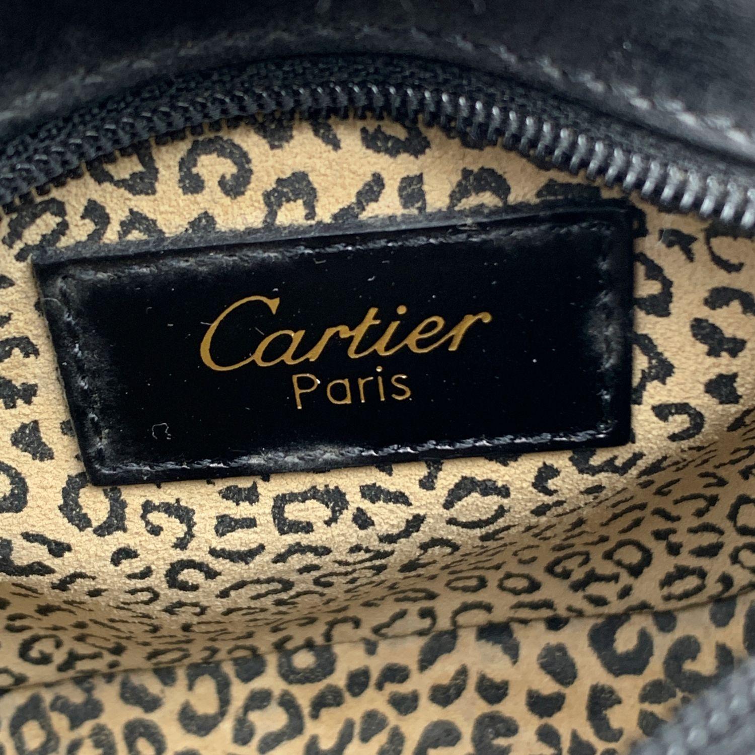 Cartier Vintage Black Leather Panthere Line Pouch Bag Purse 1