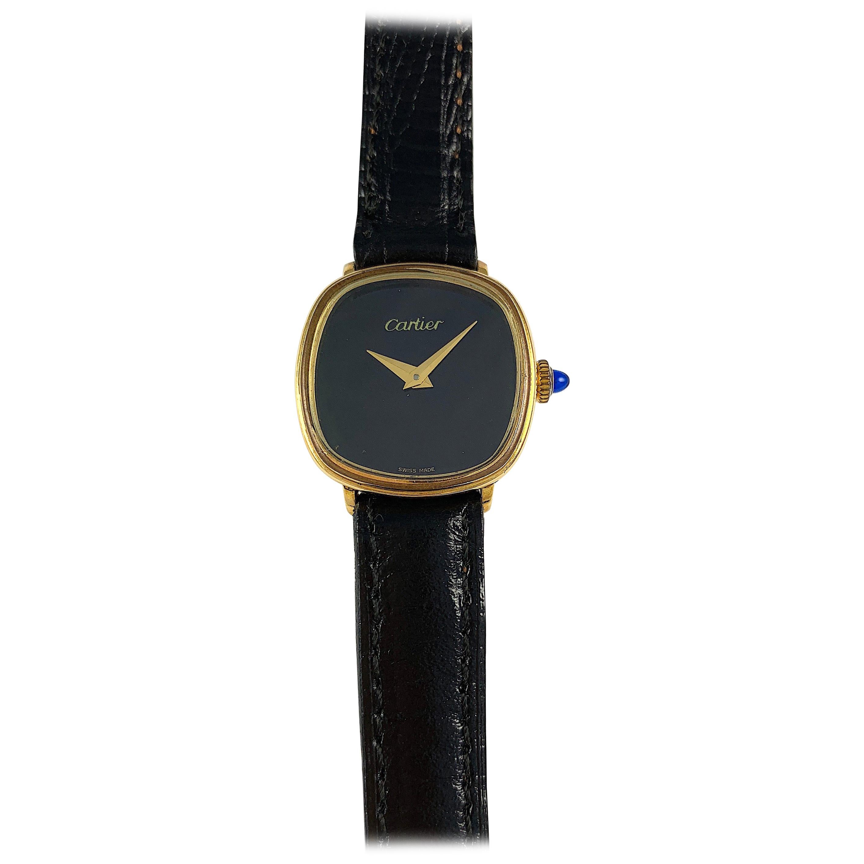 Cartier Vintage Black Onyx Dial Manual Wind Watch For Sale