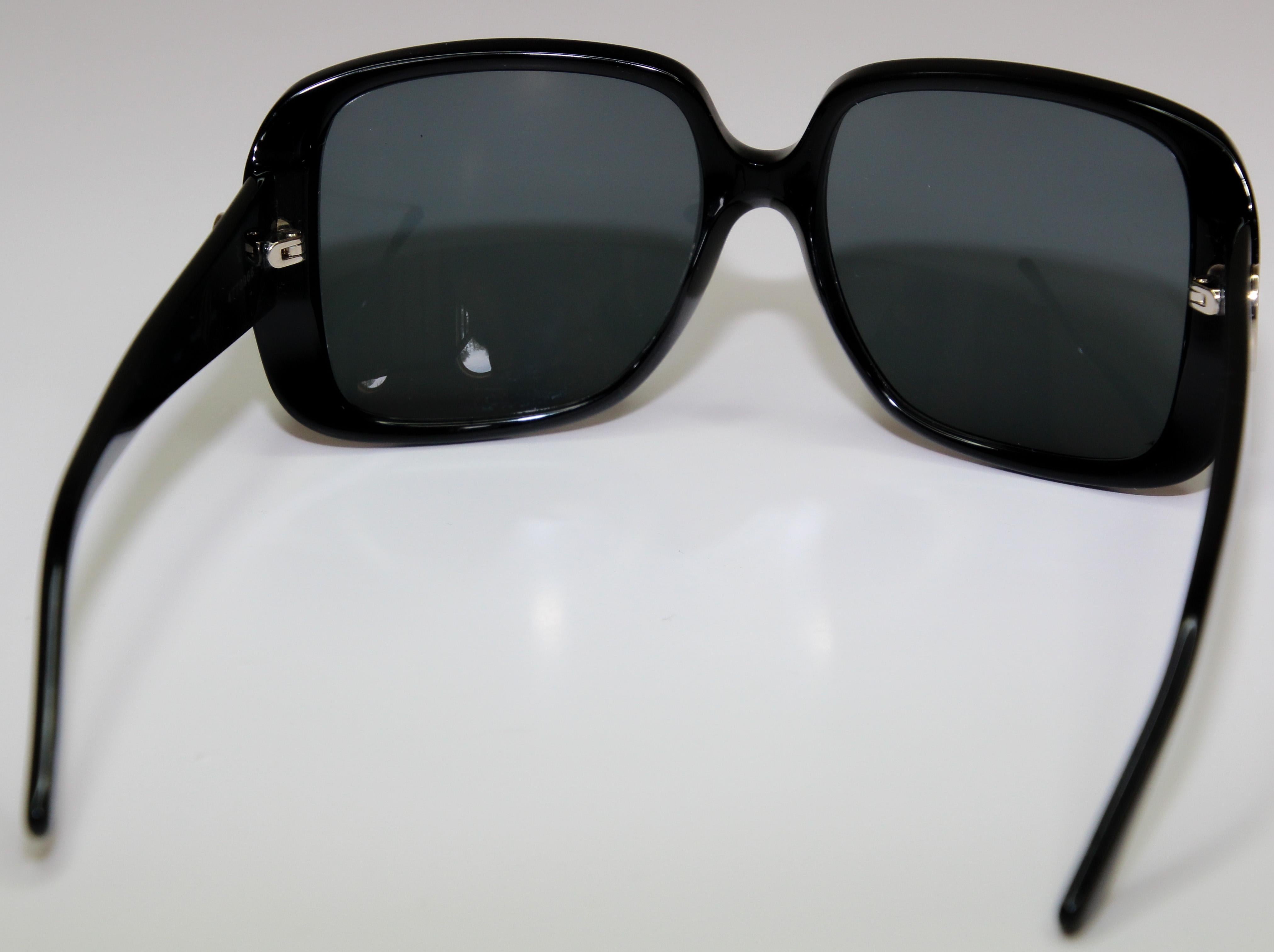 20th Century Cartier Vintage Black Sunglasses with Box, 1990 Silver Logo For Sale