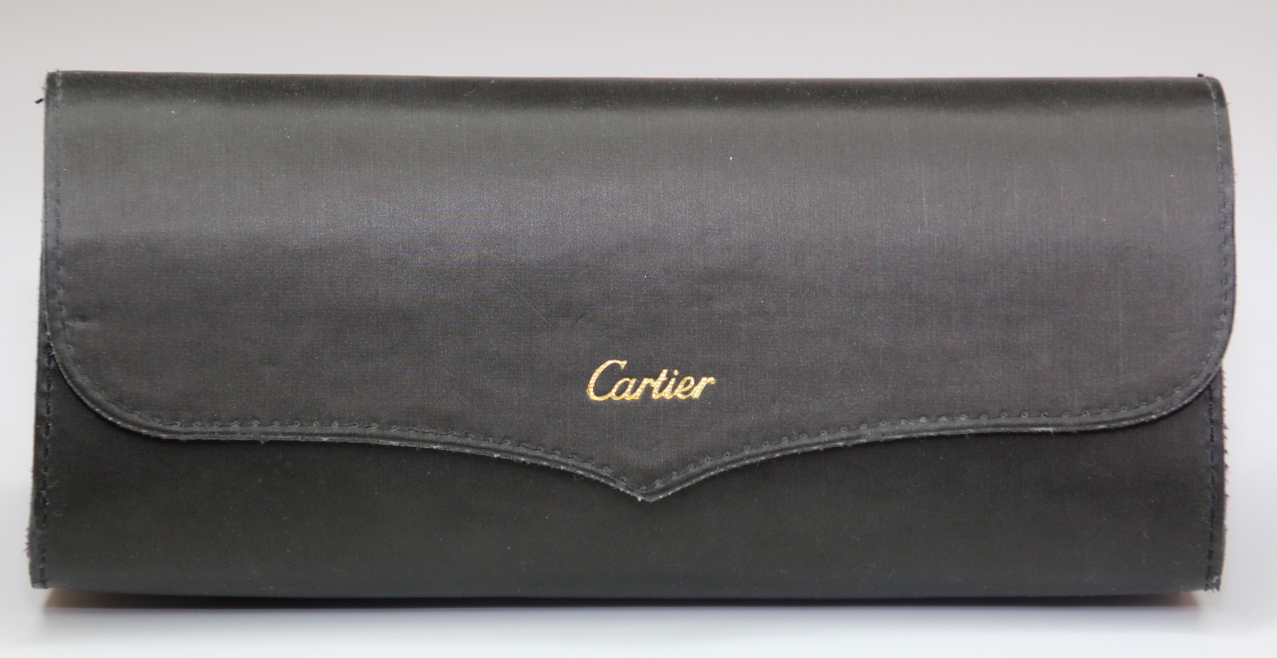Cartier Vintage Black Sunglasses with Box, 1990 Silver Logo For Sale 4