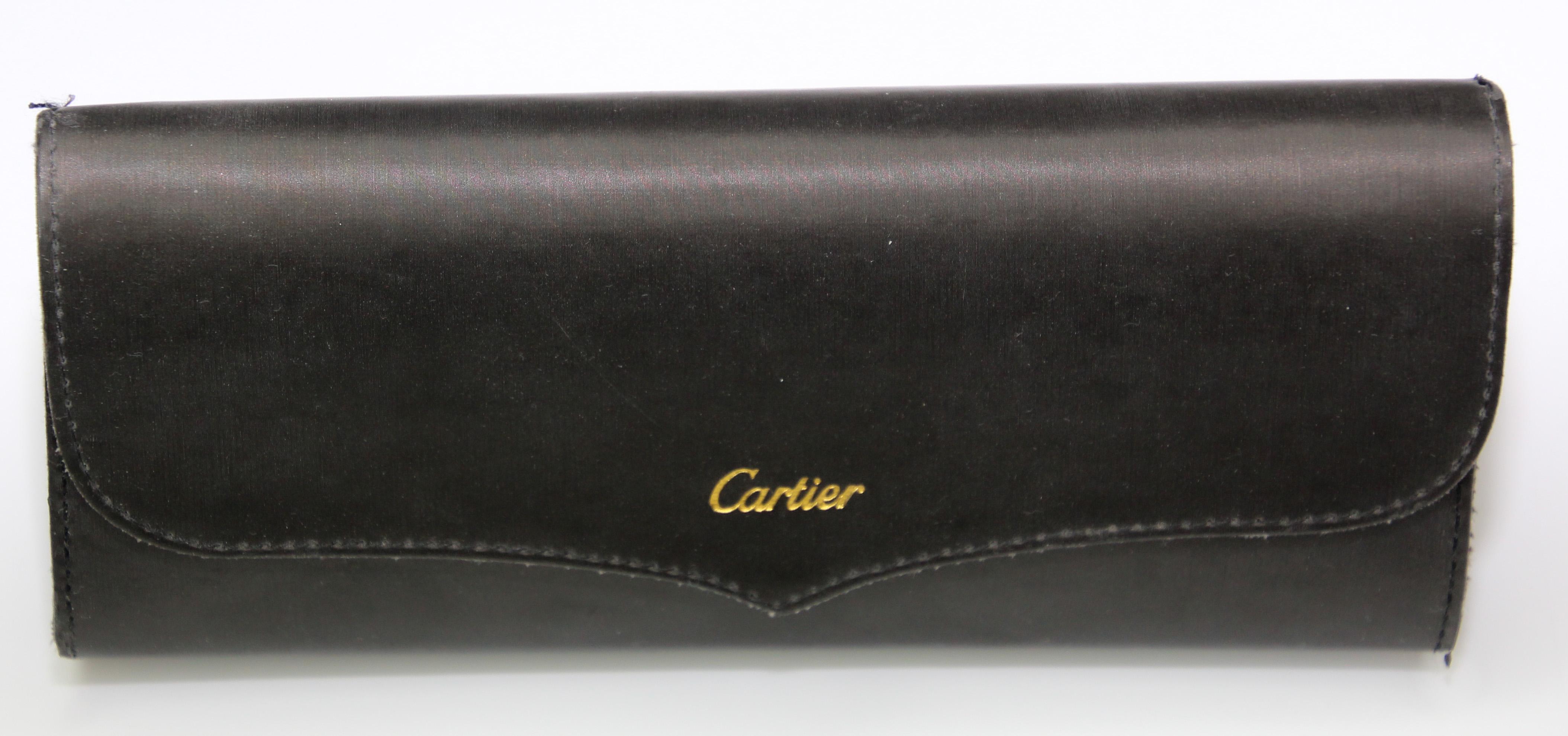 Cartier Vintage Schwarze Vintage-Sonnenbrille mit Schachtel, 1990 Silber-Logo (Moderne) im Angebot