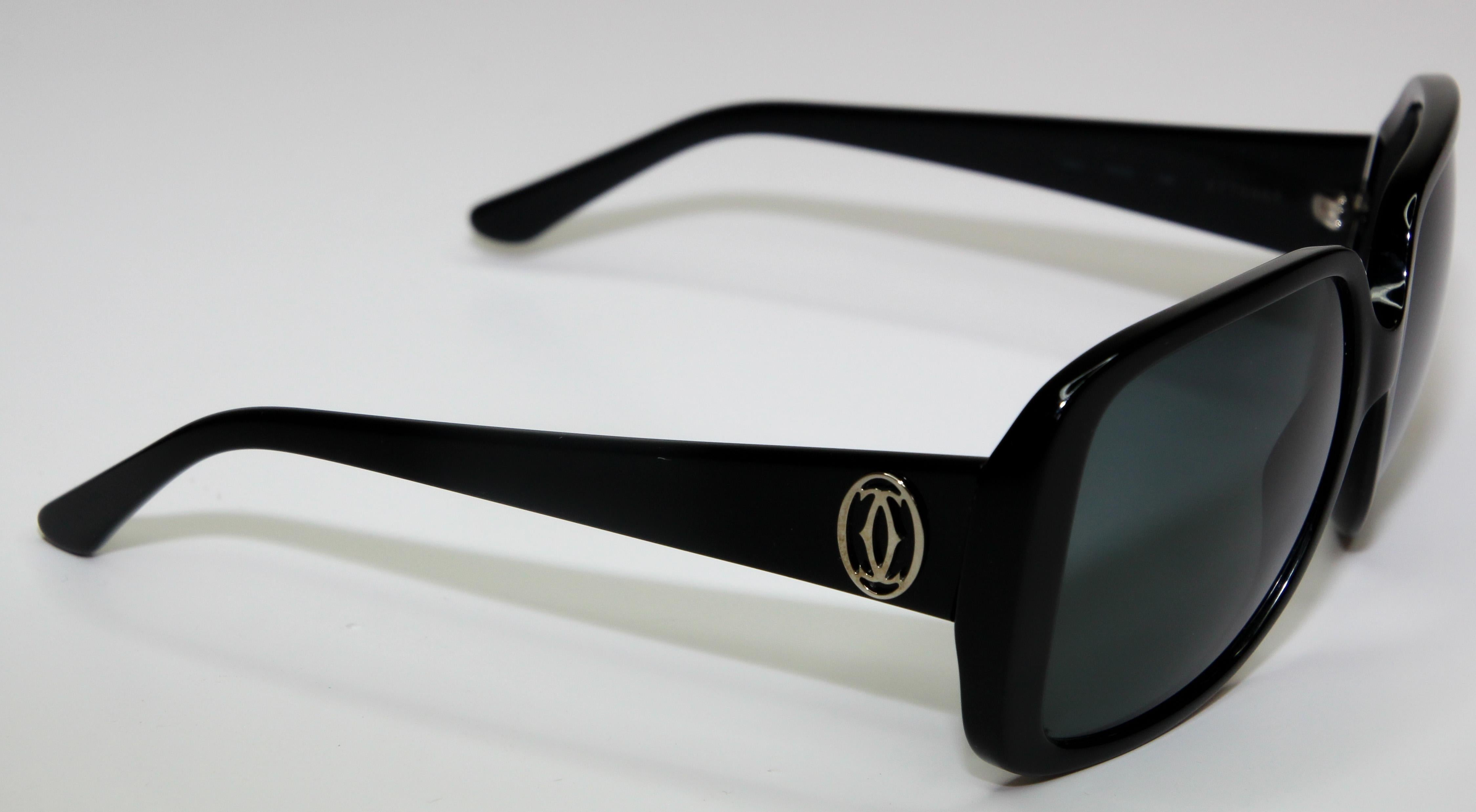 1990s Cartier Vintage Sunglasses Black with Silver Logo For Sale 1