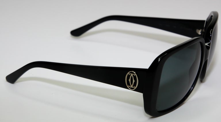 Cartier Vintage Black Sunglasses with Box, 1990 Silver Logo  display picture 1