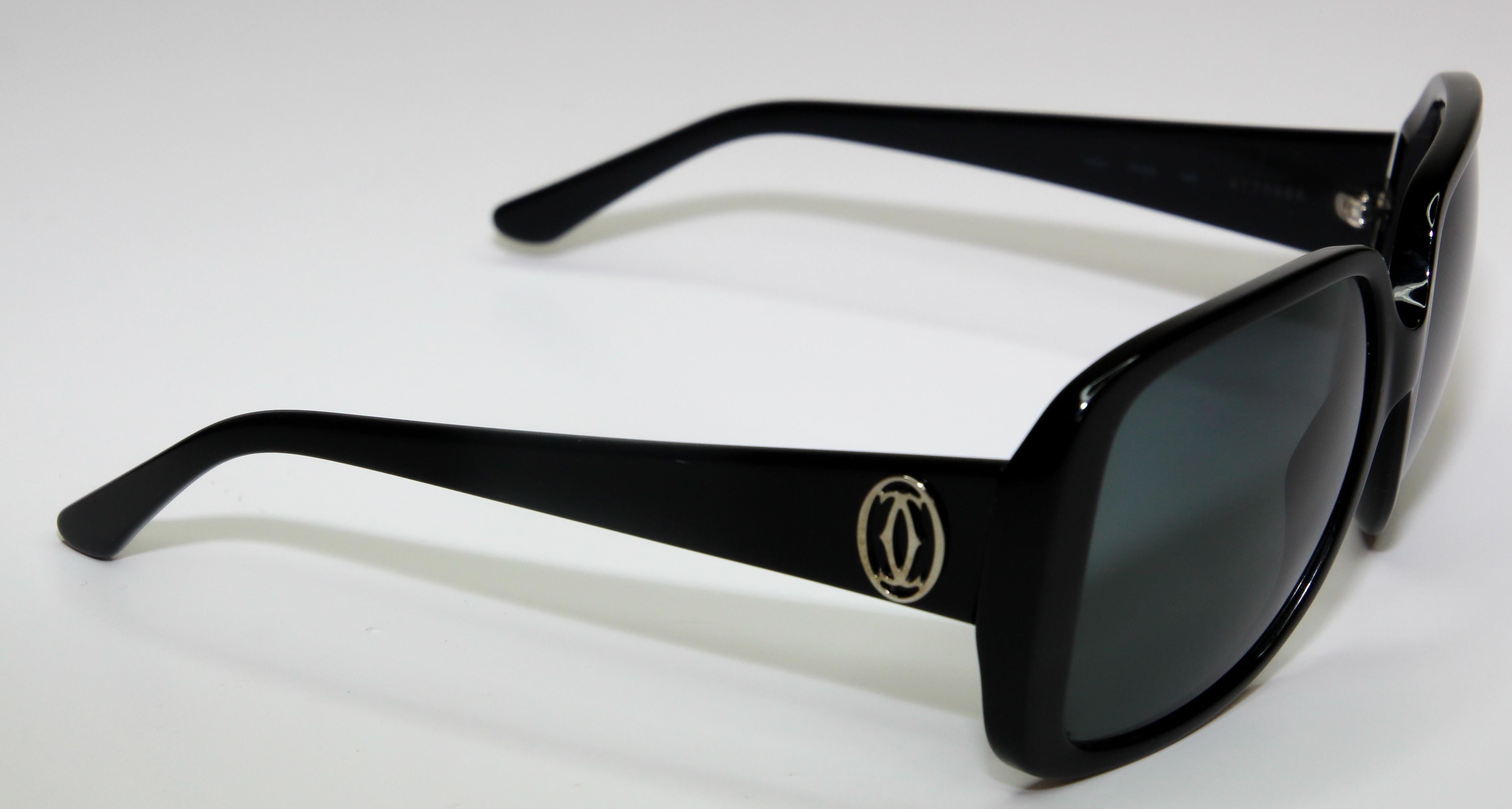 1990s Cartier Vintage Sunglasses Black with Silver Logo For Sale 2