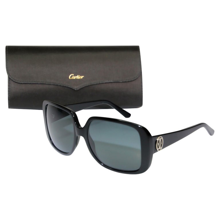 Cartier Vintage Sunglasses with Box, 1990 Black with Silver Logo For Sale  at 1stDibs