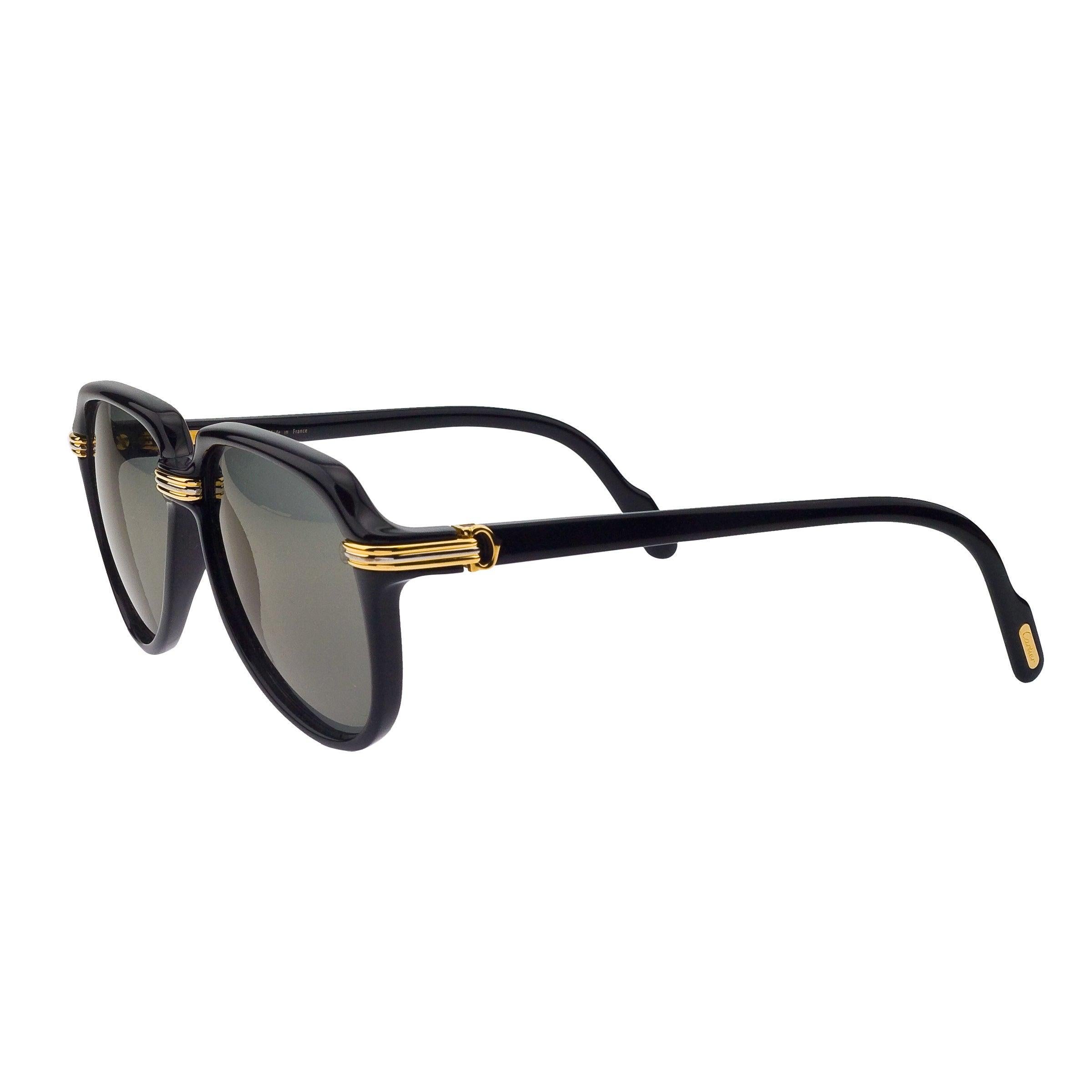 Cartier Vintage Black Vitesse Sunglasses In Excellent Condition For Sale In Chicago, IL