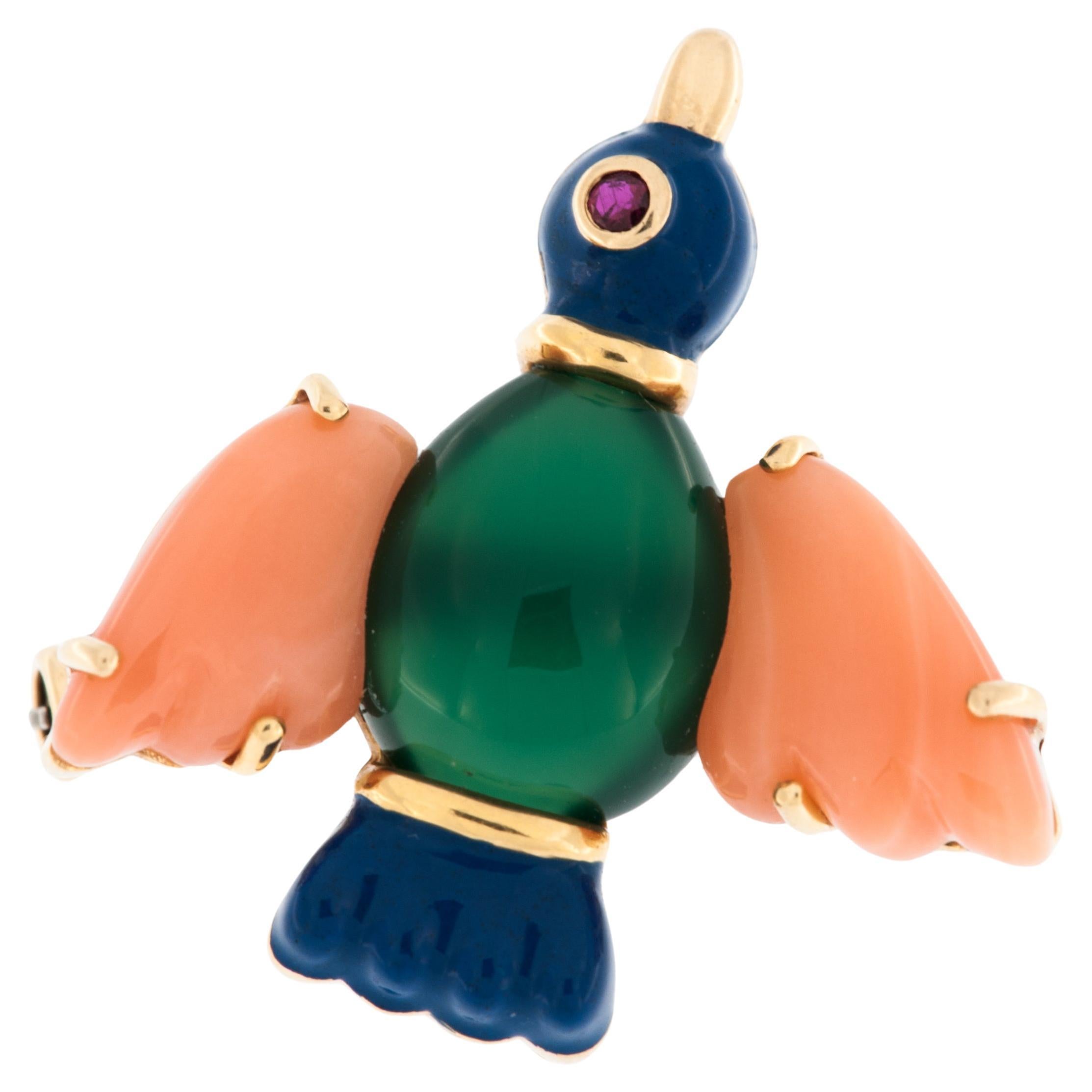 Cartier Vintage Brooch Bird 18 karat Yellow Gold and Gemstones