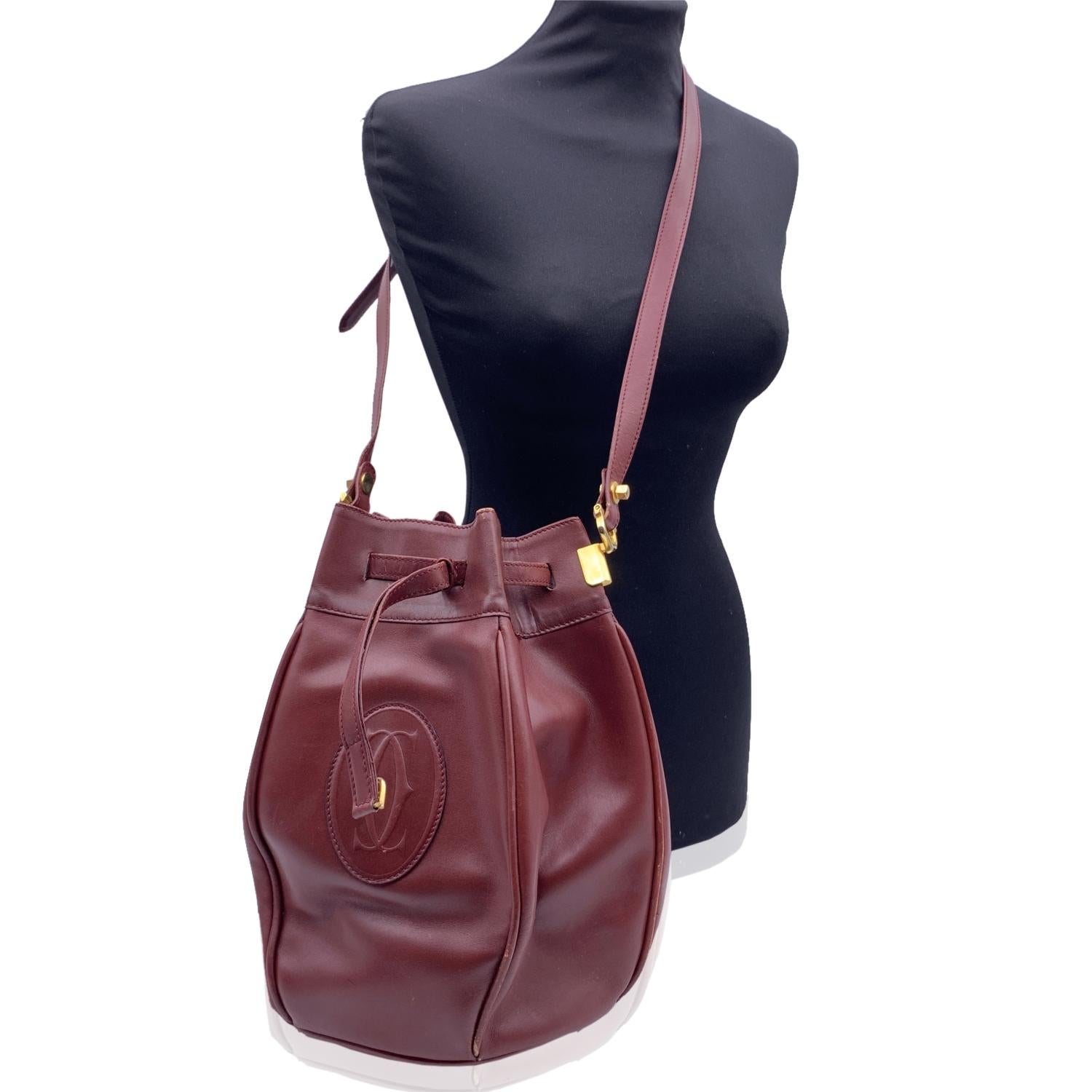 Brown Cartier Vintage Burgundy Leather Drawstring Bucket Shoulder Bag