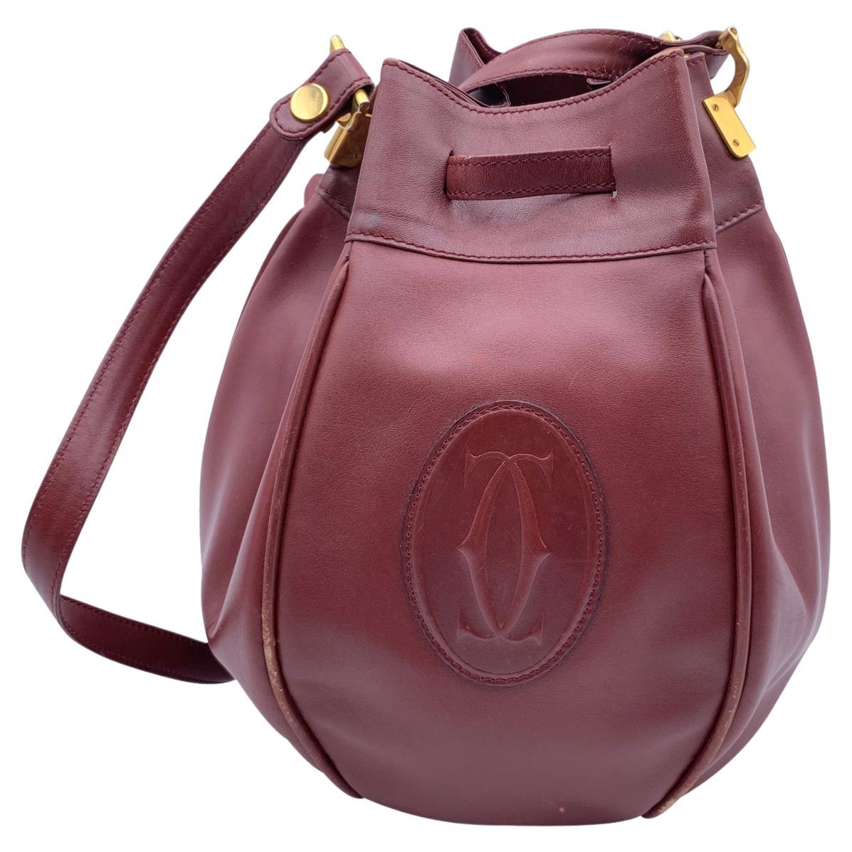 Cartier Vintage Burgundy Leather Drawstring Bucket Shoulder Bag