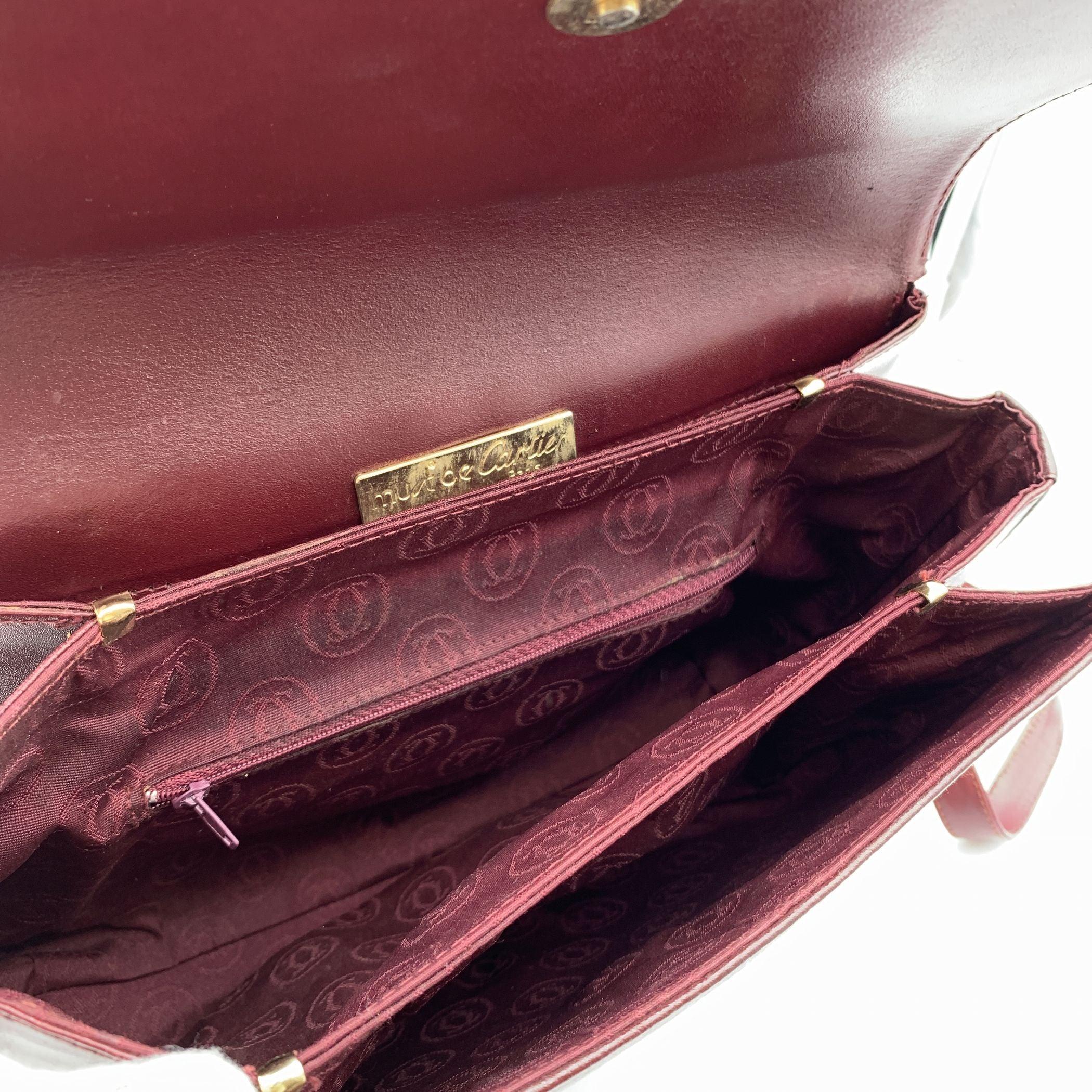 Cartier Vintage Burgundy Leather Flap Box Shoulder Bag 1