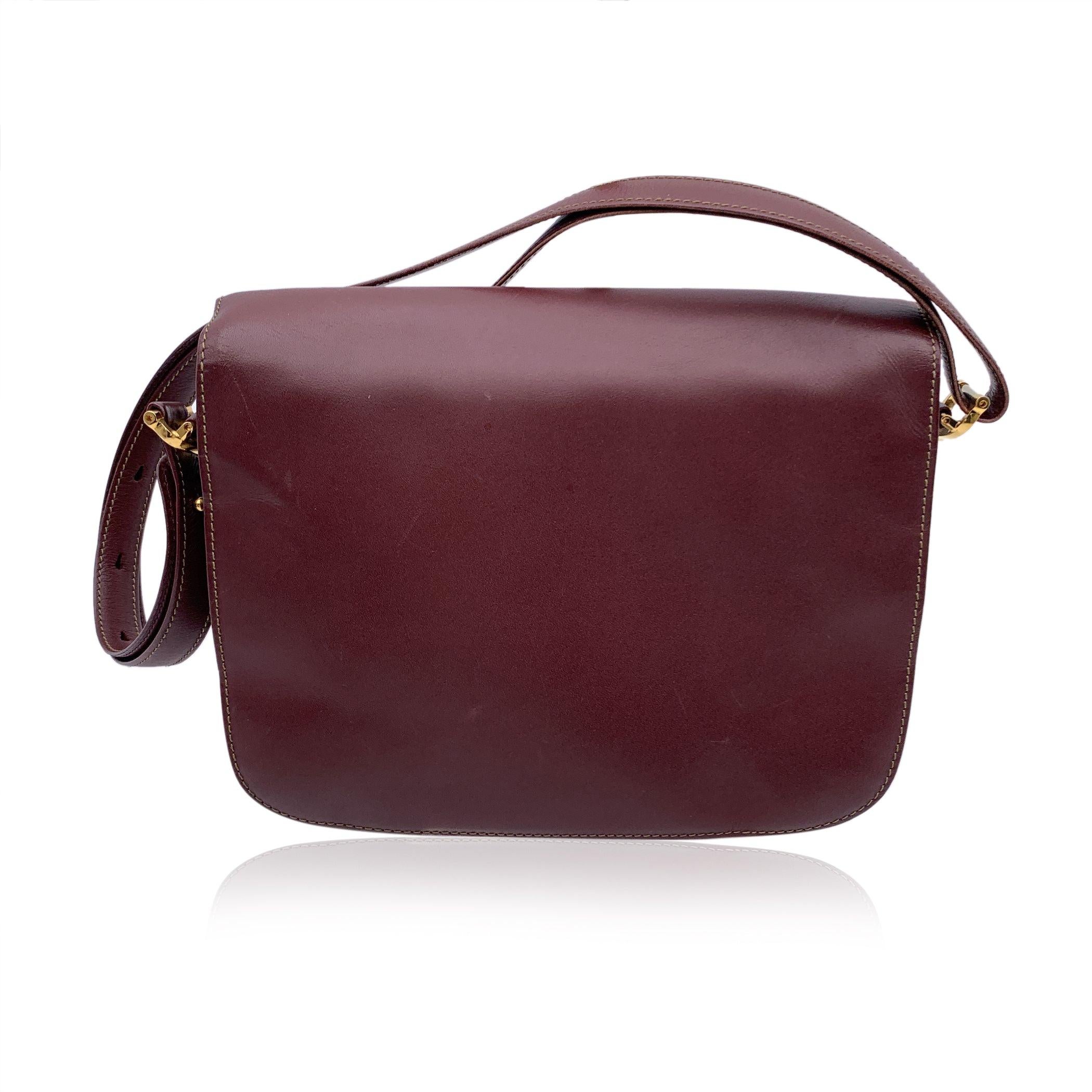 Black Cartier Vintage Burgundy Leather Flap Crossbody Shoulder Bag