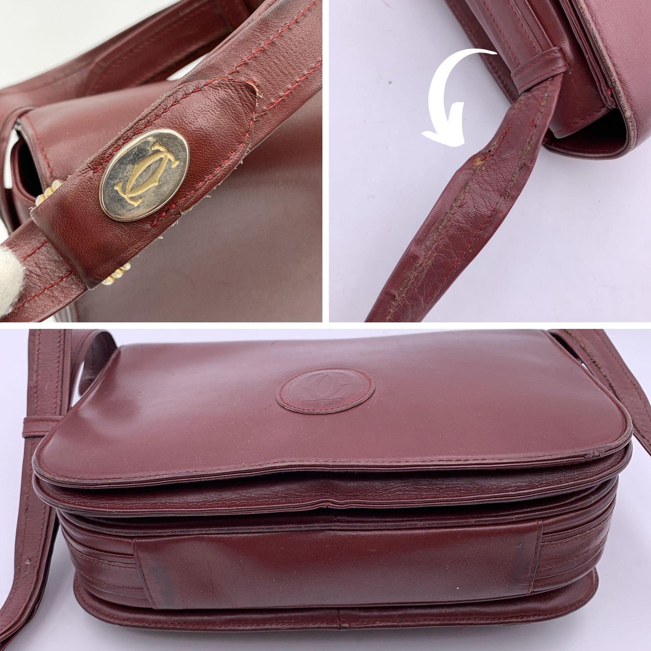 Women's Cartier Vintage Burgundy Leather Flap Crossbody Shoulder Bag