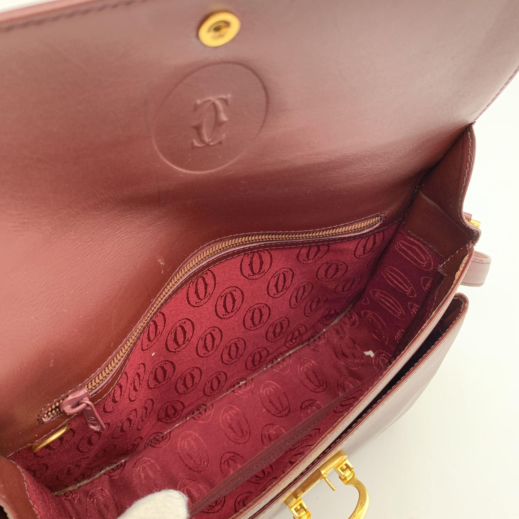 Women's Cartier Vintage Burgundy Leather Flap Crossbody Shoulder Bag
