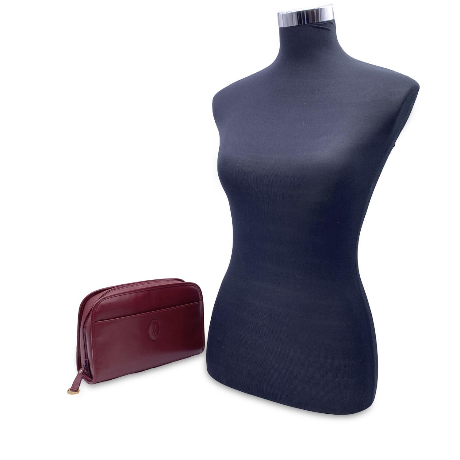 Black Cartier Vintage Burgundy Leather Pochette Cosmetic Bag