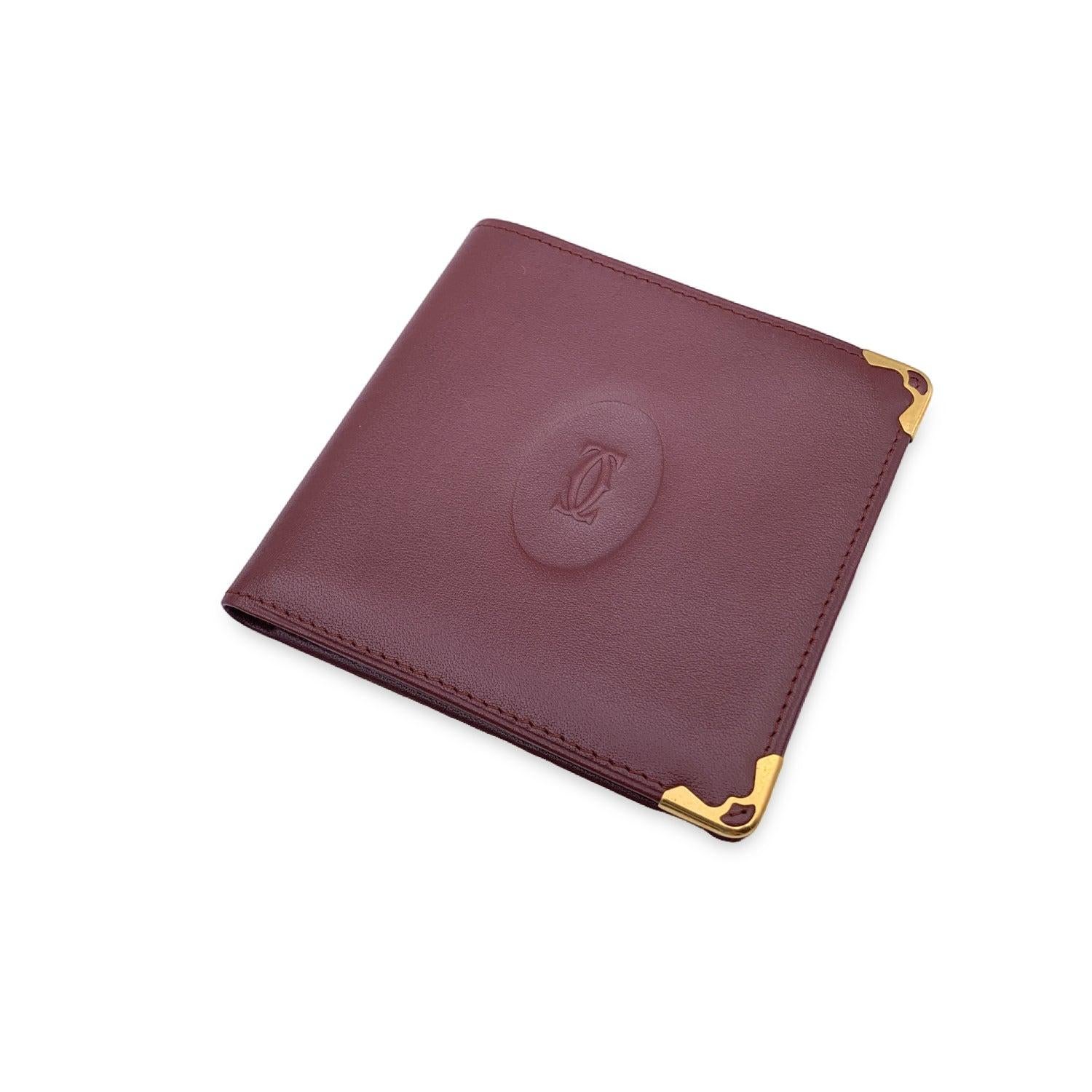 Cartier Vintage Burgundy Leather Square Bifold Checkbook Wallet In Excellent Condition In Rome, Rome