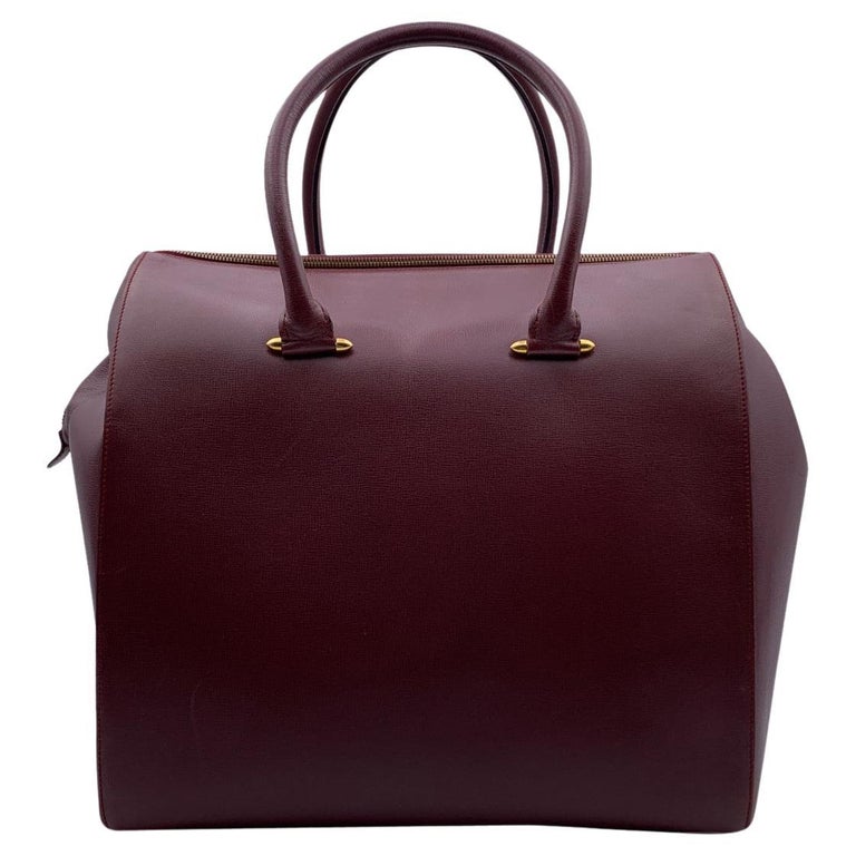 Cartier Vintage Burgundy Leather Travel Bag Large Satchel For Sale at