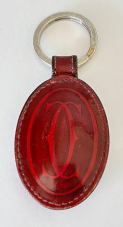 Cartier Vintage Burgundy Red Leather Key Chain Bag Charm, 1980s Design
