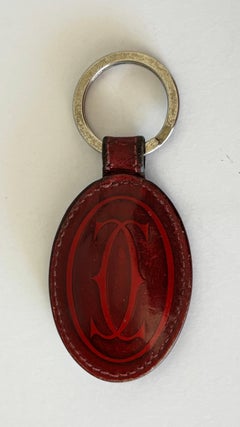 Cartier Vintage Burgundy Red Leather Key Chain Bag Charm, 1980s Design