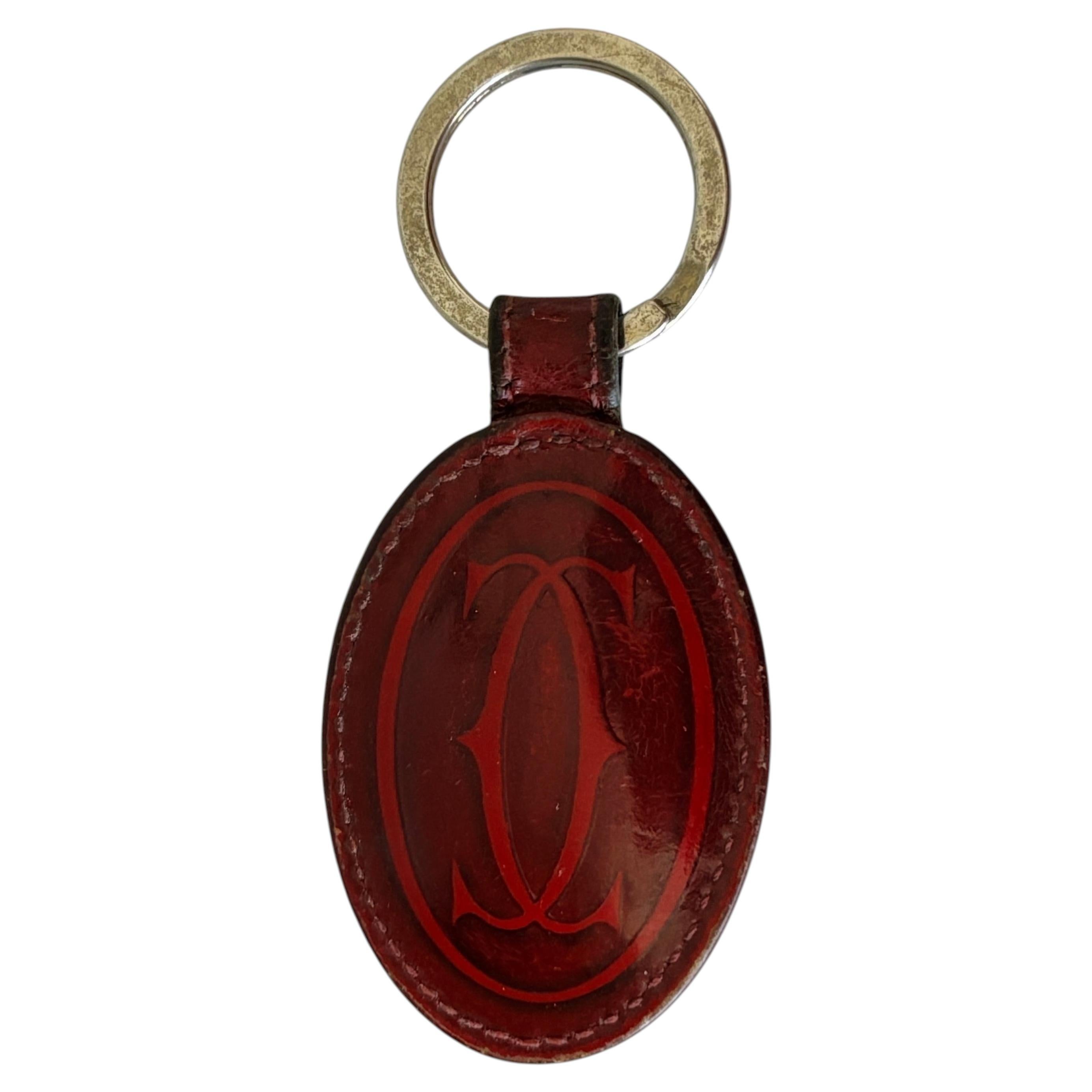 Cartier Vintage Burgundy Red Leather Key Chain Bag Charm, 1980s Design