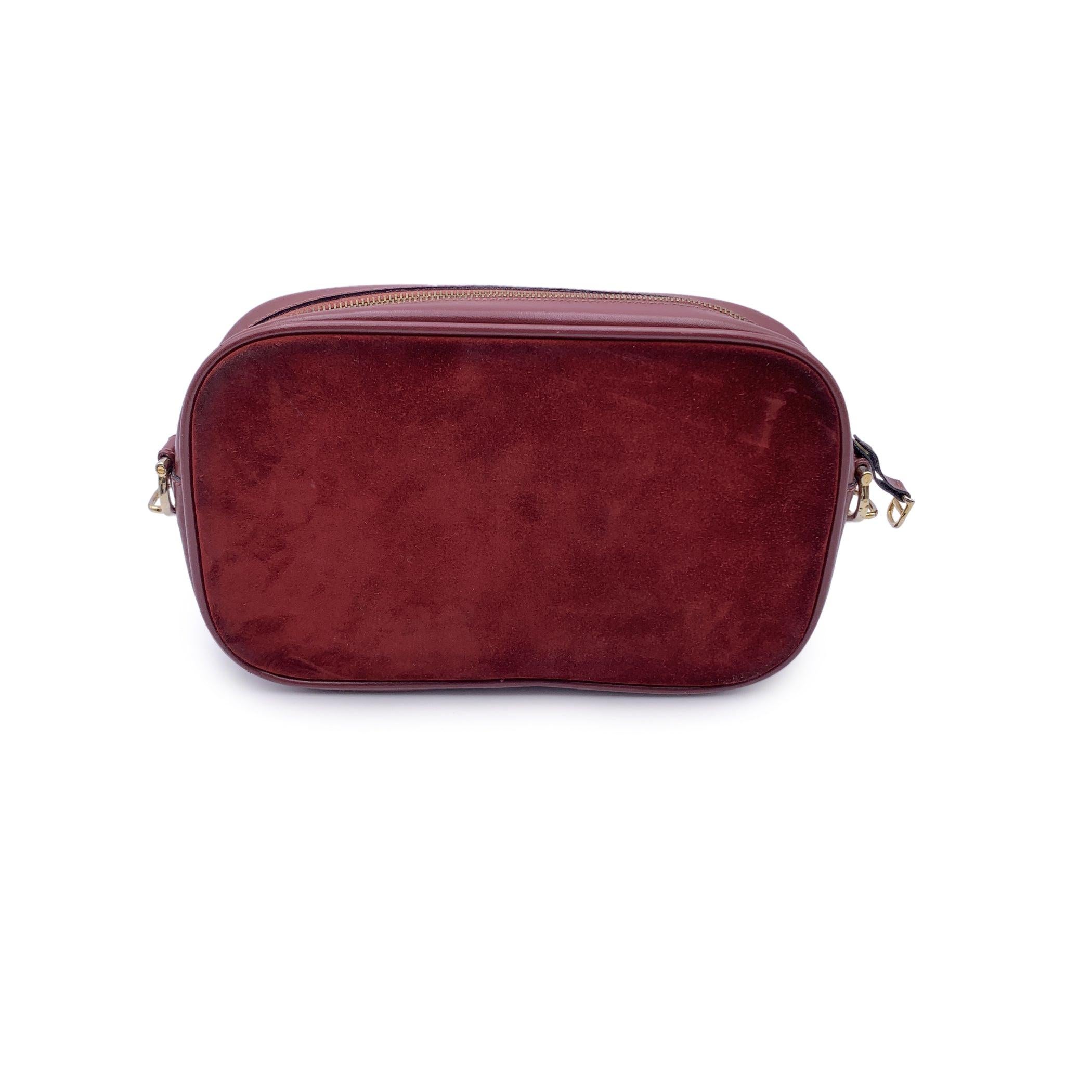 Brown Cartier Vintage Burgundy Suede and Leather Clutch Pochette