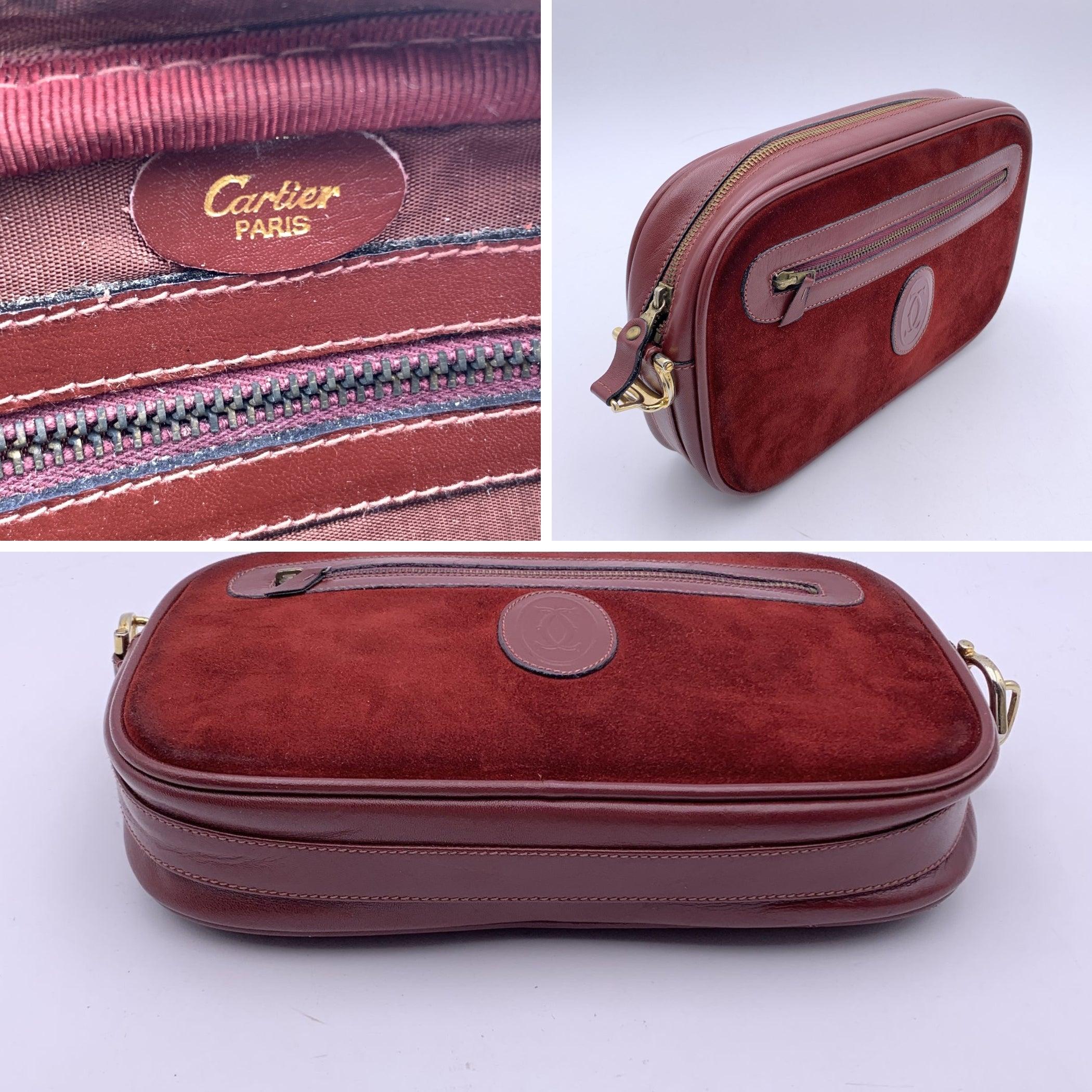 Cartier Vintage Burgundy Suede and Leather Clutch Pochette In Good Condition In Rome, Rome