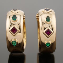 CARTIER Vintage Byzantine Ruby Emerald Sapphire Yellow Gold Earrings
