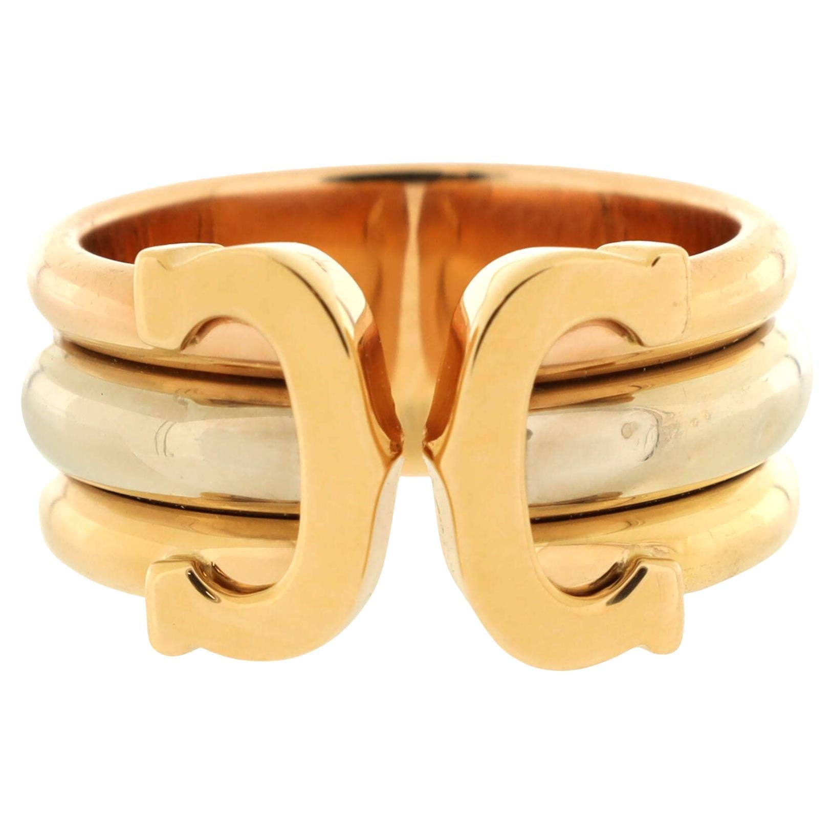 Cartier Vintage C de Cartier Ring, 18 Karat dreifarbiges Gold, 9 mm
