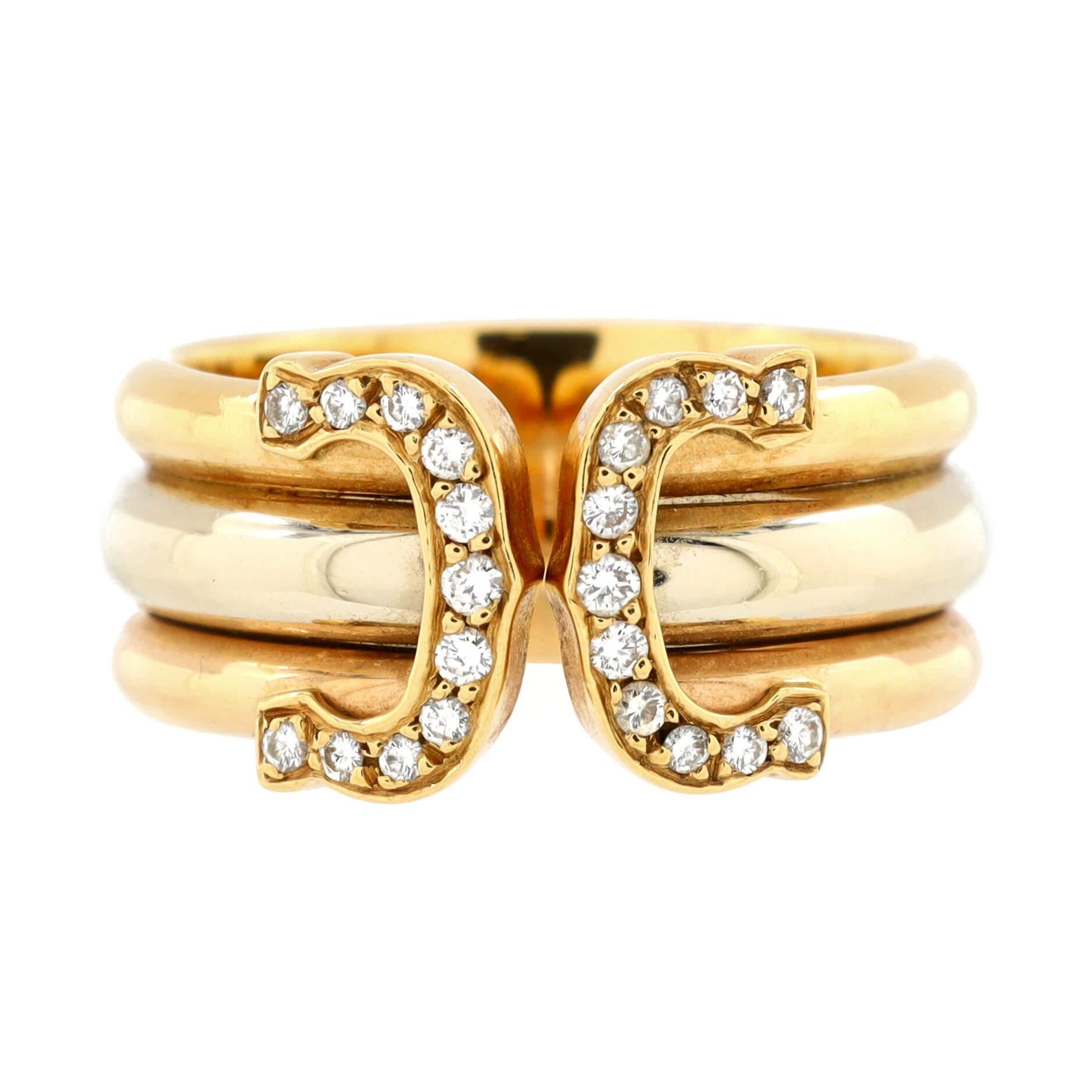 Condition: Very good. Moderate wear throughout commensurate with age.
Accessories: No Accessories
Measurements: Size: 6.75 - 54, Width: 9.00 mm
Designer: Cartier
Model: Vintage C de Cartier Ring 18K Tricolor Gold with Diamonds 9mm
Exterior Color: