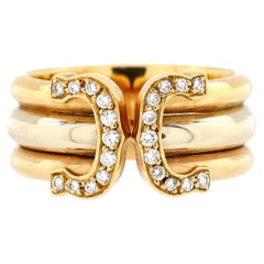 Cartier Vintage C de Cartier Ring aus 18 Karat dreifarbigem Gold mit Diamanten 9 mm