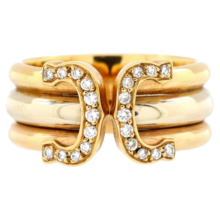Cartier Vintage C de Cartier Ring 18K Tricolor Gold with Diamonds 9mm For  Sale at 1stDibs | vintage cartier rings for sale, cartier gold ring, old  cartier rings
